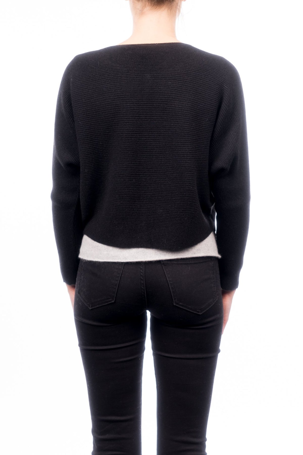 Black Women's 100% Cashmere Cropped Cardigan, view 3