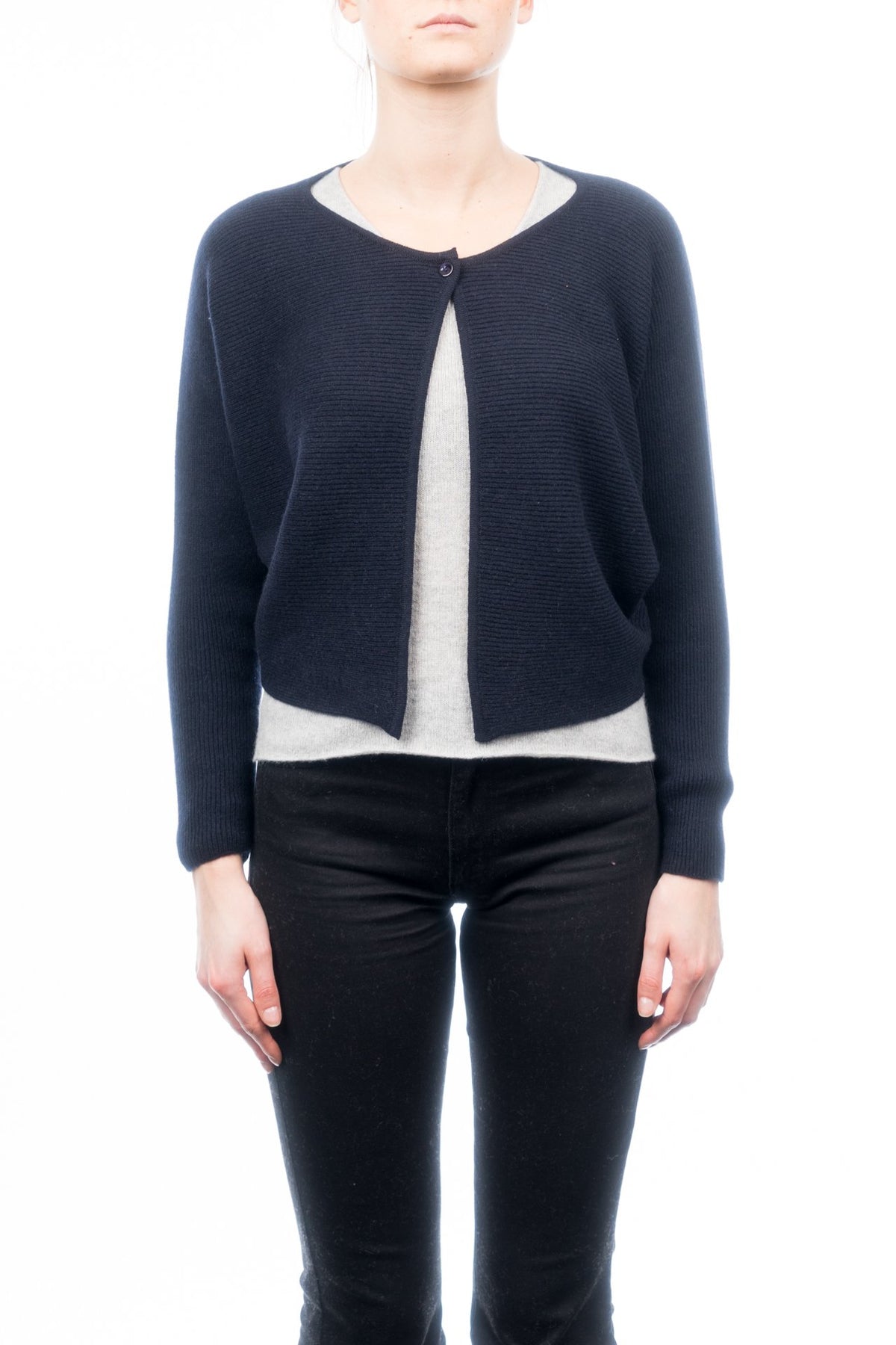 Blue Women's 100% Cashmere Cropped Cardigan, view 2