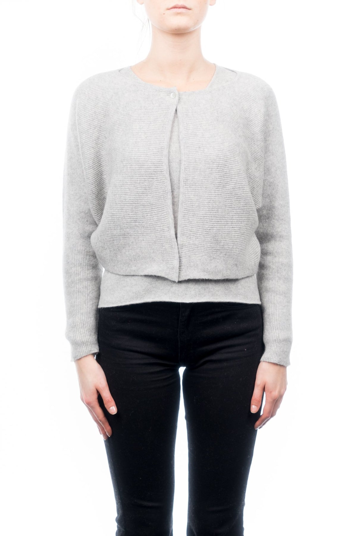Gray Women's 100% Cashmere Cropped Cardigan