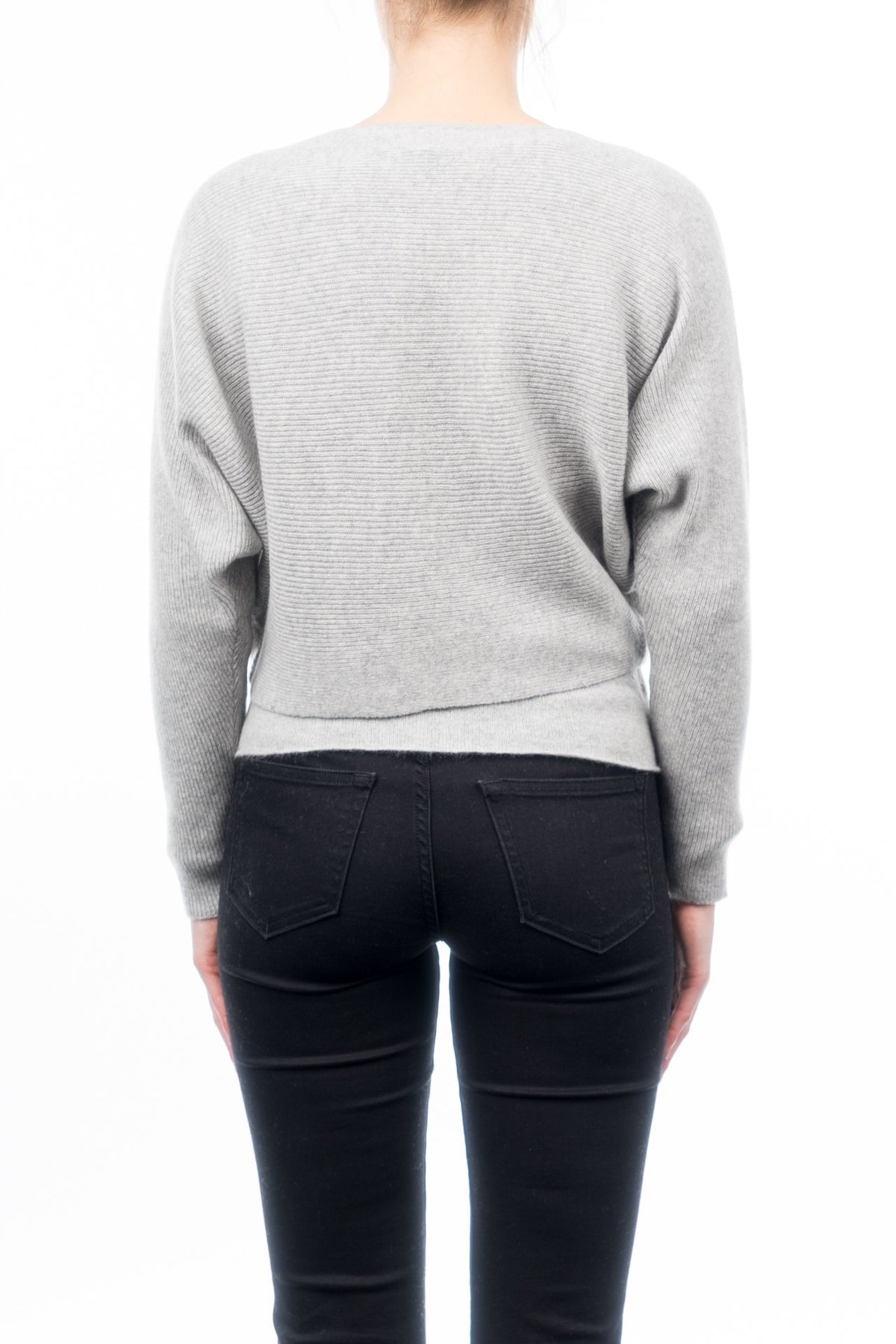 Gray Women's 100% Cashmere Cropped Cardigan, view 3