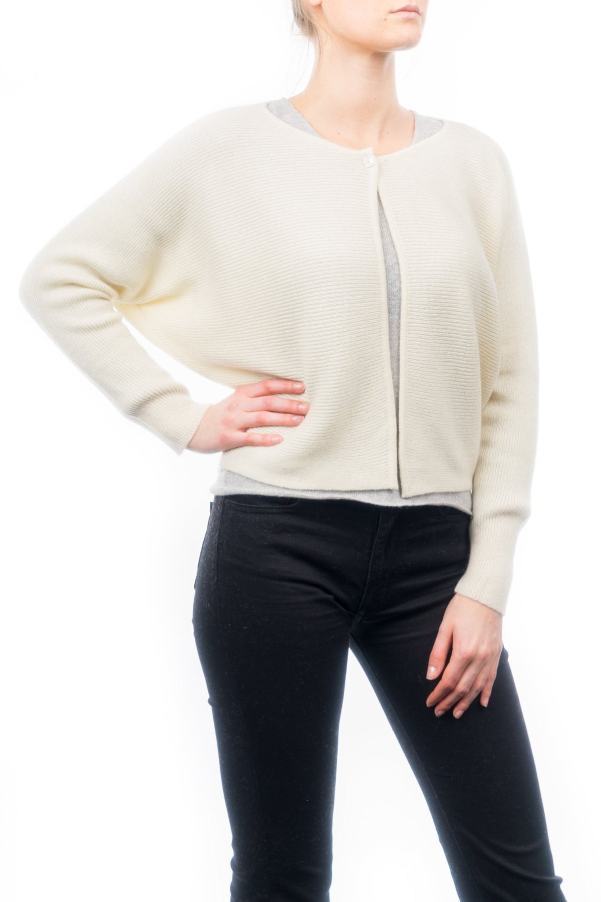 Cream Women's 100% Cashmere Cropped Cardigan, view 2