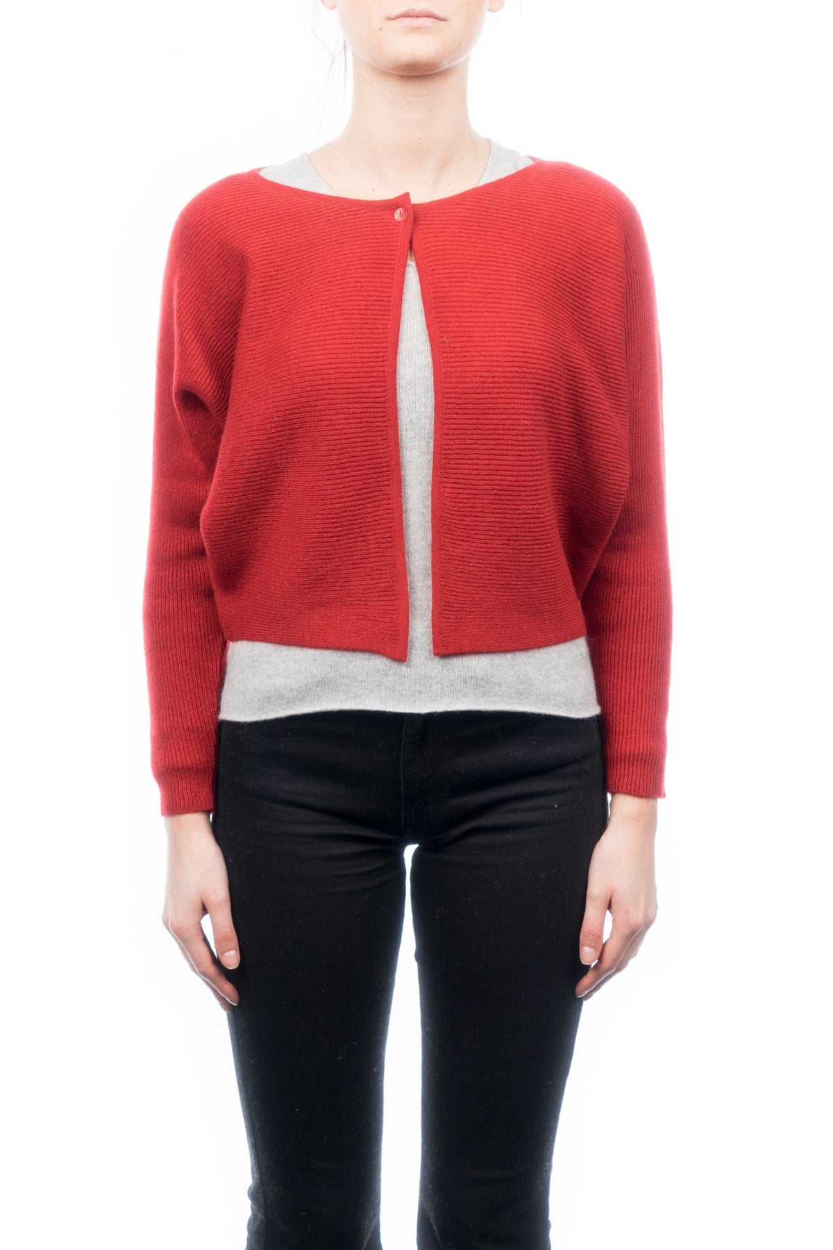 Red Women's 100% Cashmere Cropped Cardigan