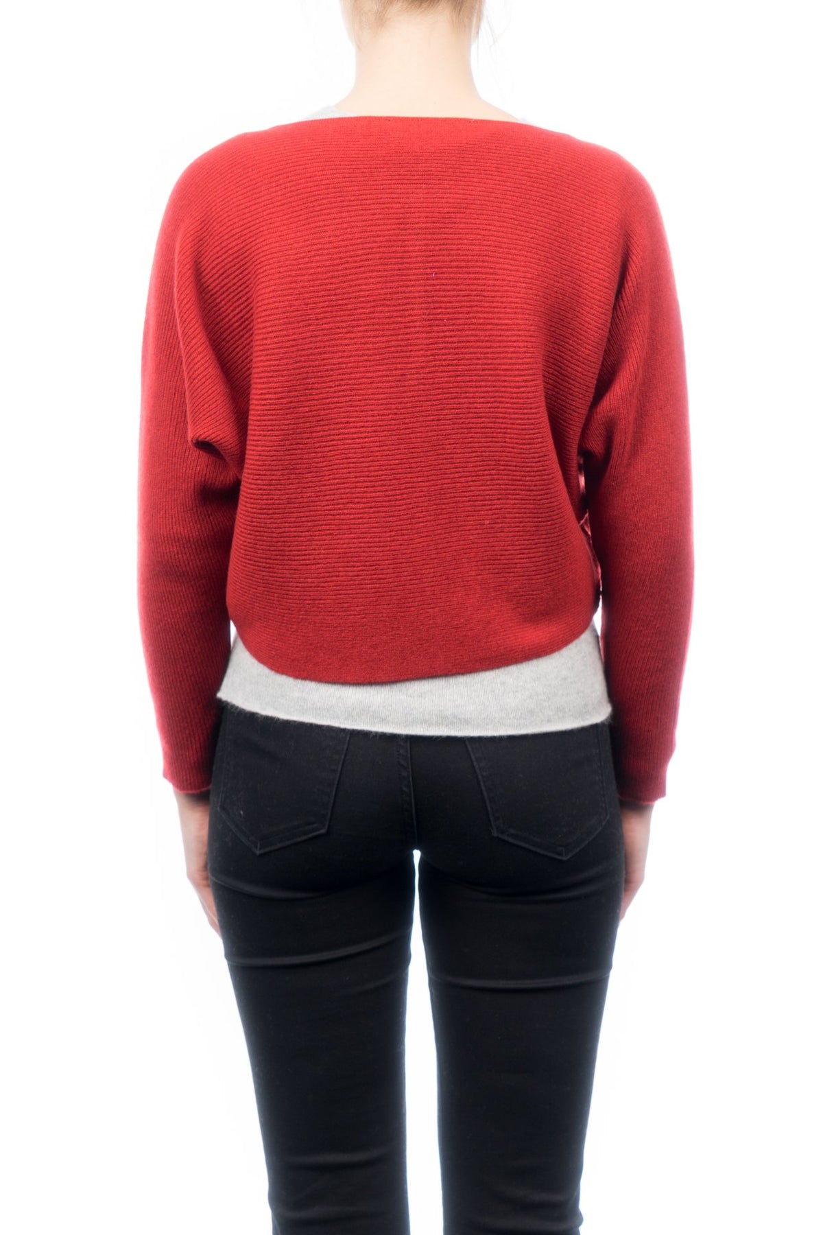 Red Women's 100% Cashmere Cropped Cardigan, view 3