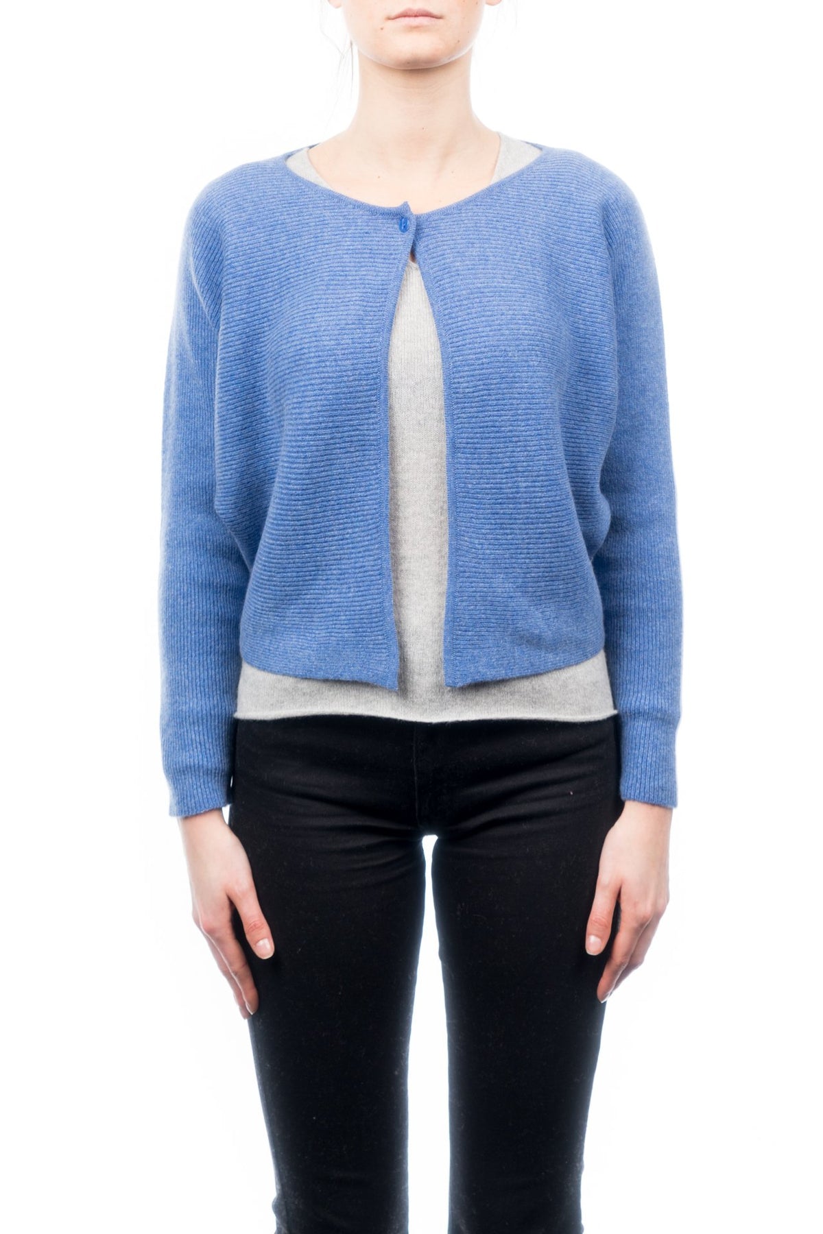 Light Blue Women's 100% Cashmere Cropped Cardigan