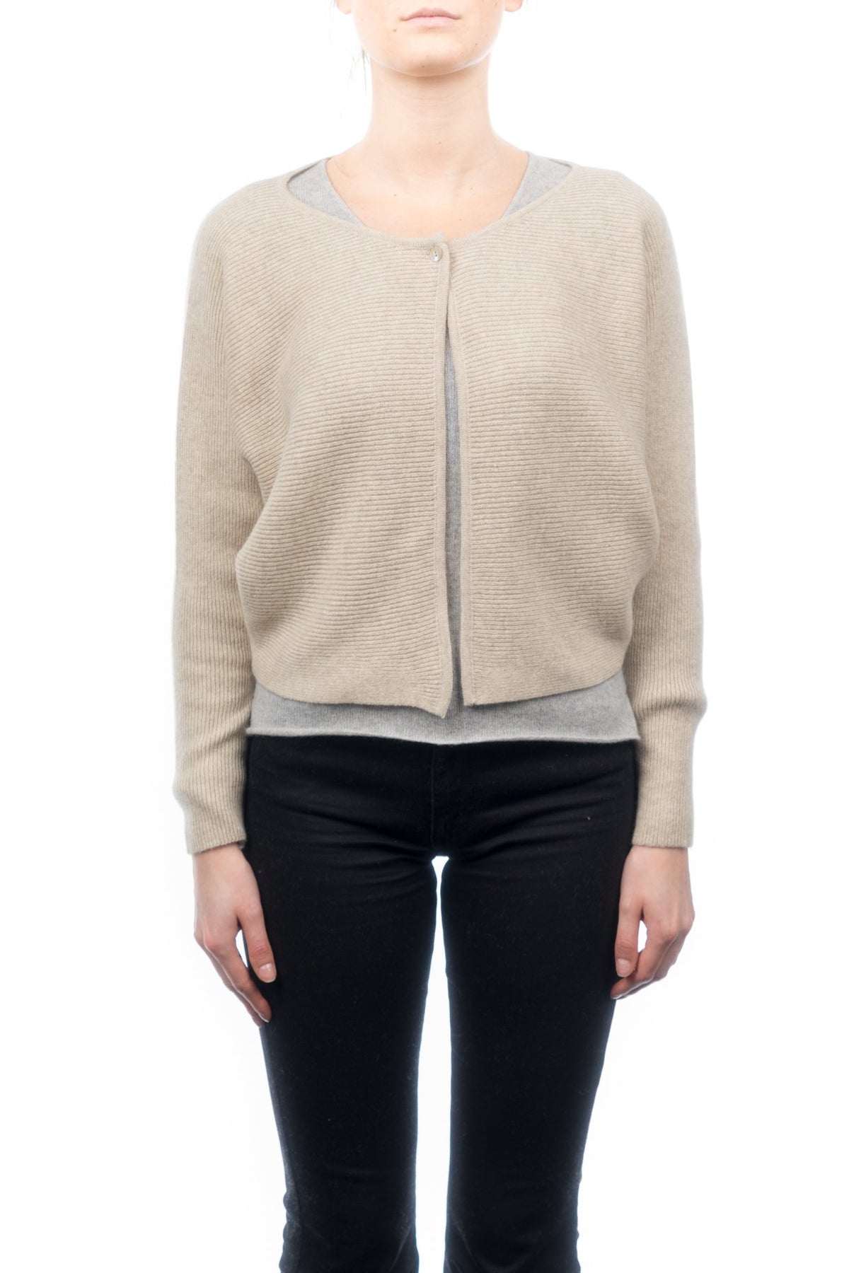 Beige Women's 100% Cashmere Cropped Cardigan
