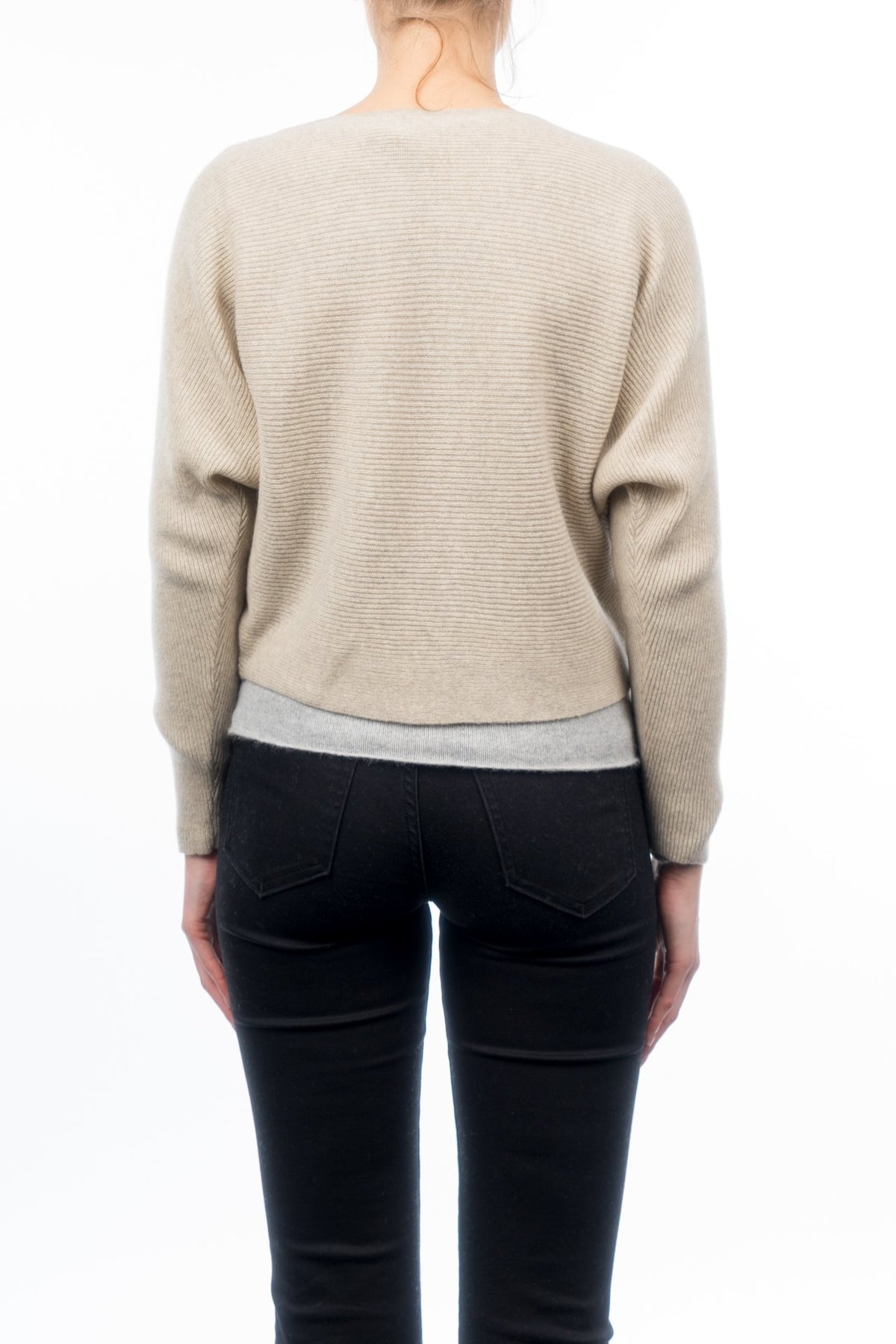 Beige Women's 100% Cashmere Cropped Cardigan, view 2