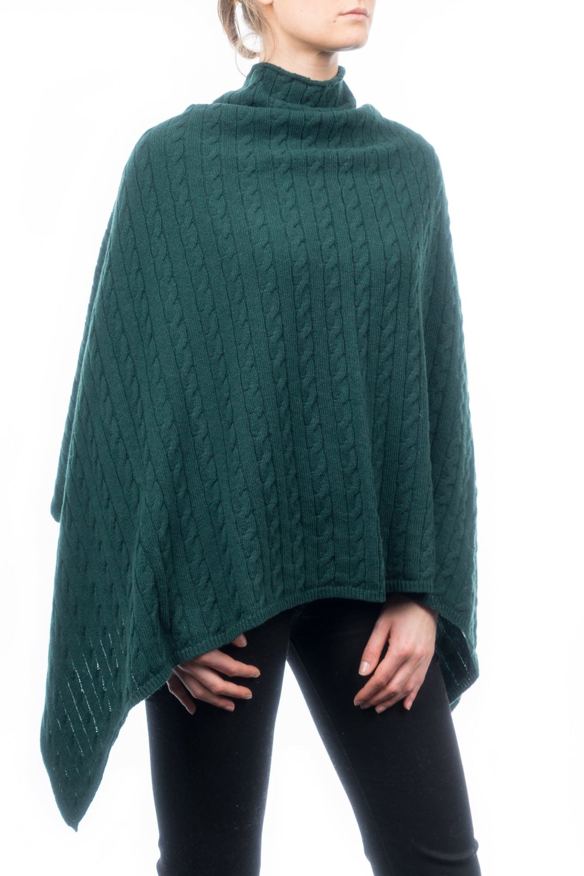 Green Cable-Knit Cashmere Blend Poncho