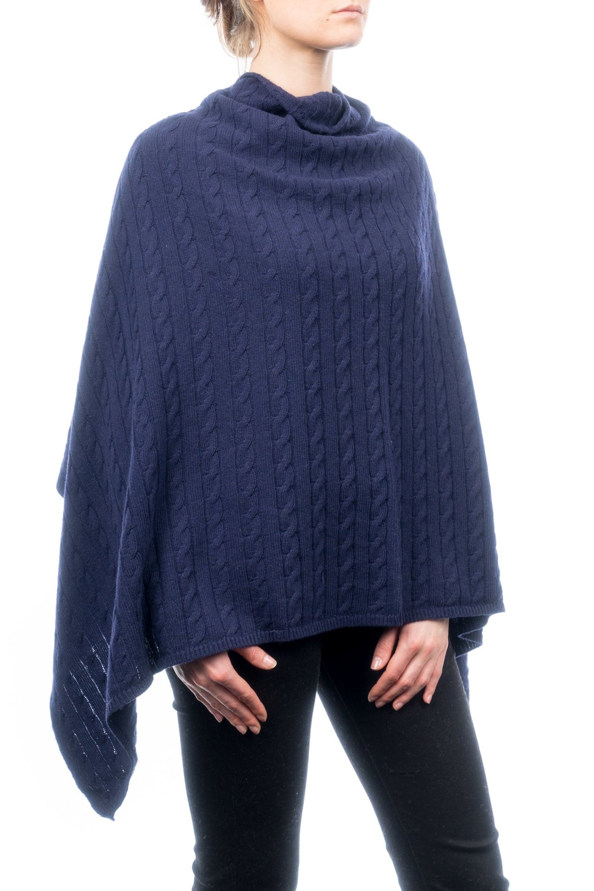 Blue Cable-Knit Cashmere Blend Poncho