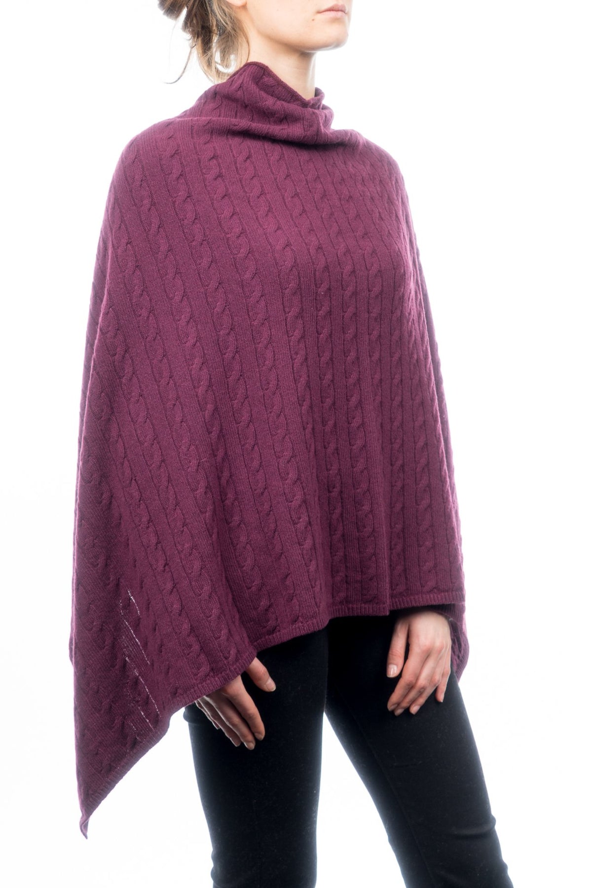 Burgundy Cable-Knit Cashmere Blend Poncho