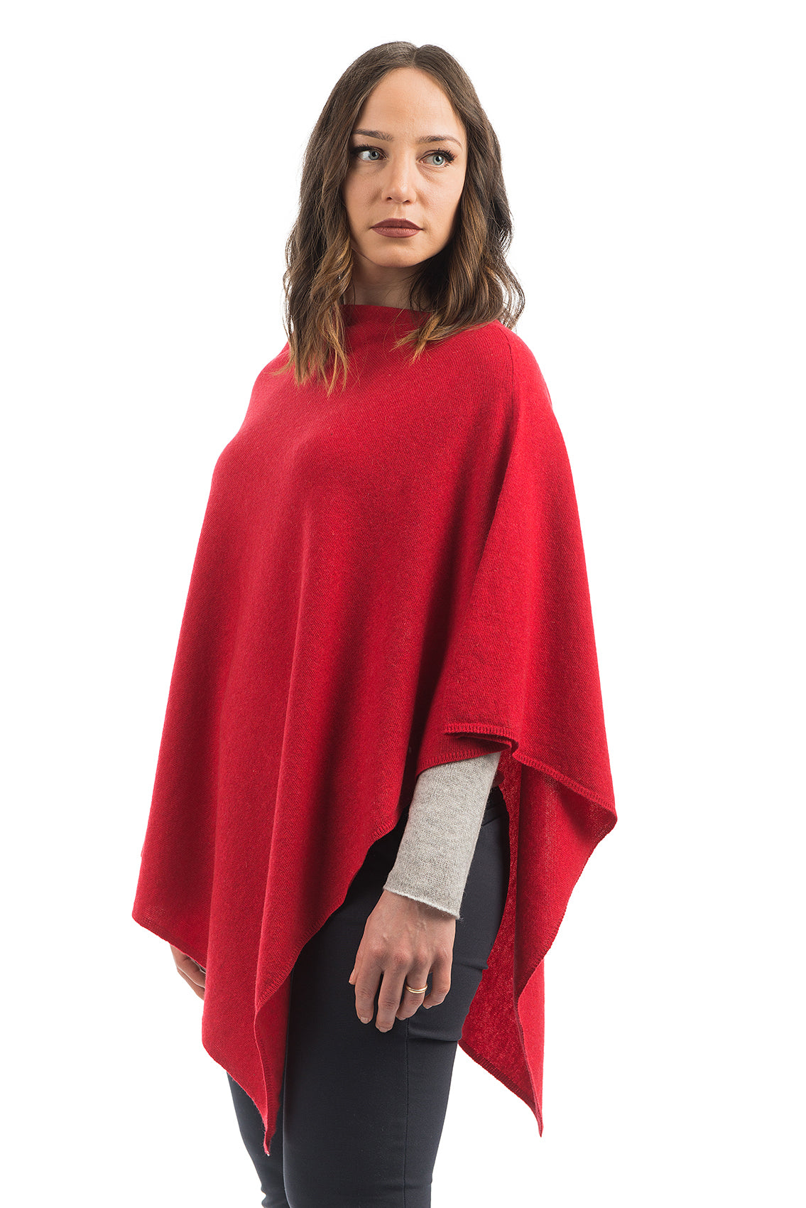 Red Cashmere Blend Poncho, view 2