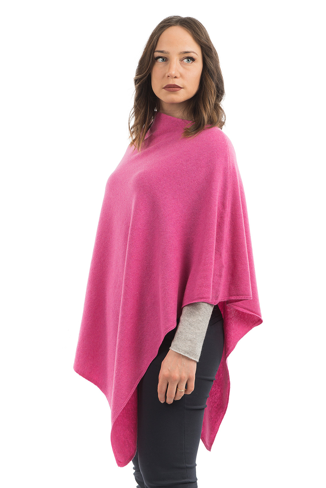 Fuchsia Cashmere Blend Poncho, view 2