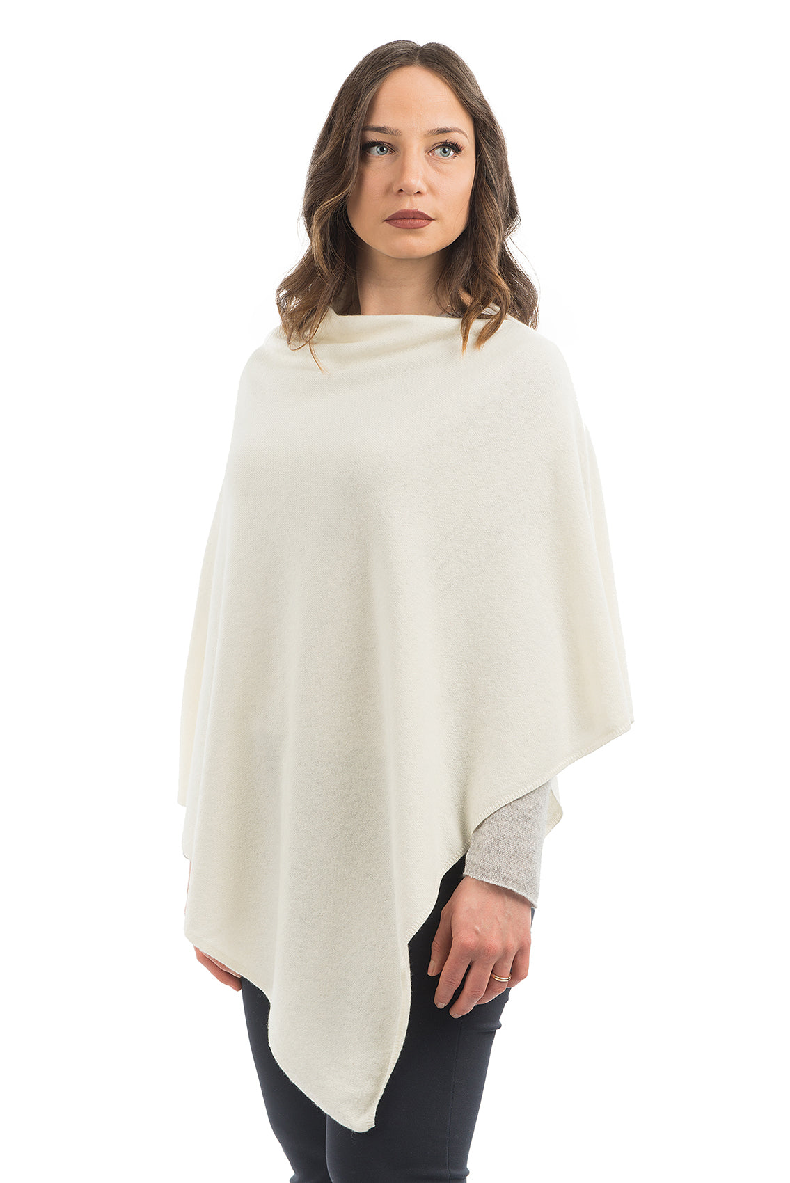 Cream Cashmere Blend Poncho, view 2