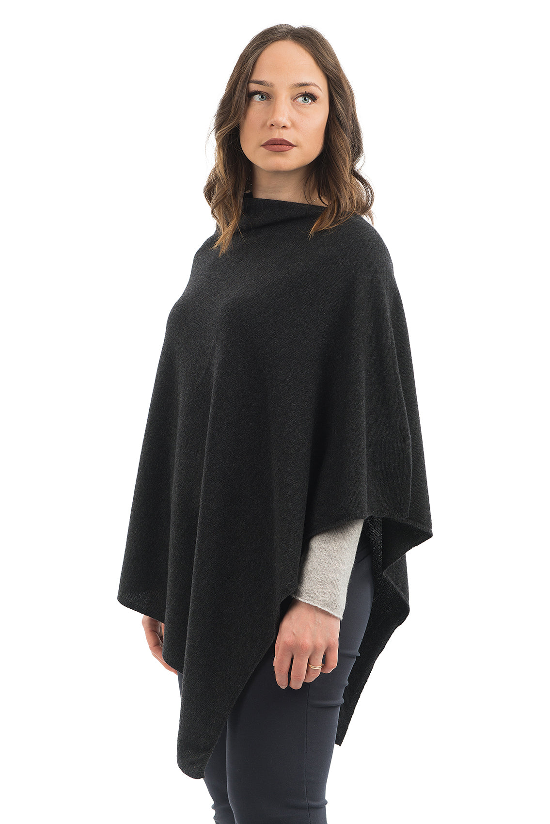 Charcoal Cashmere Blend Poncho, view 2