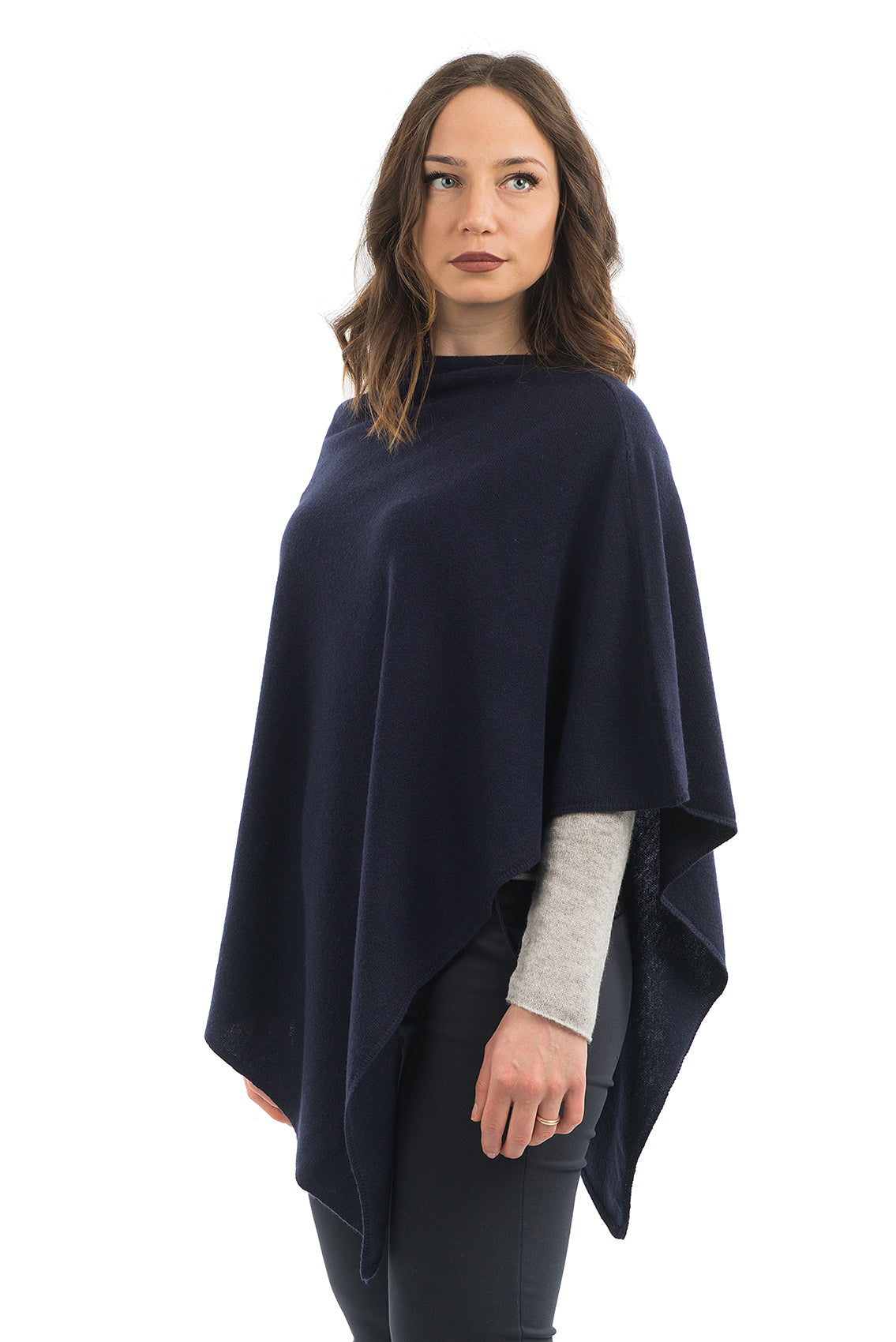 Blue Cashmere Blend Poncho, view 2
