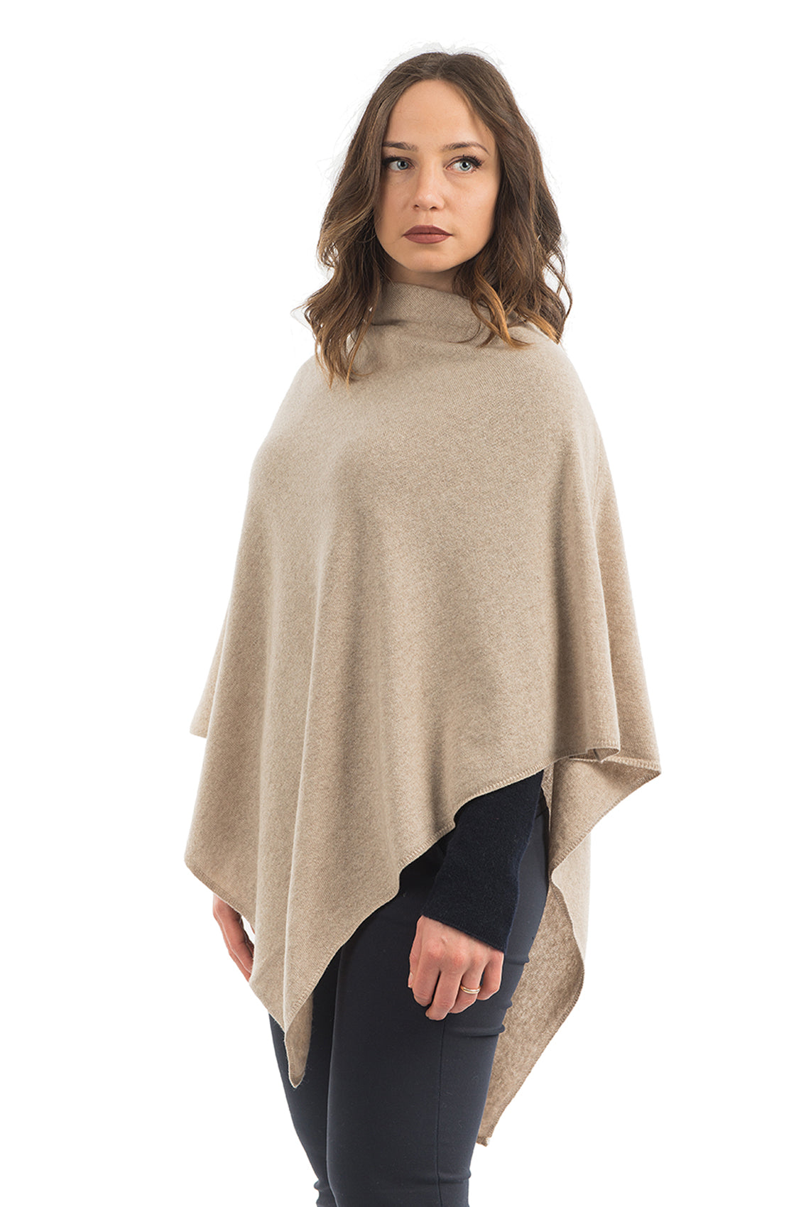 Beige Cashmere Blend Poncho, view 2
