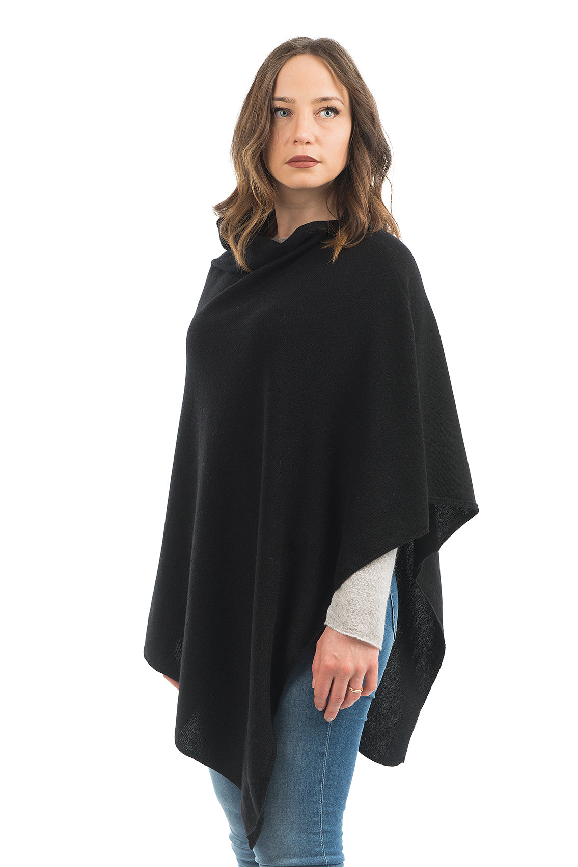 Black Cashmere Blend Poncho, view 2