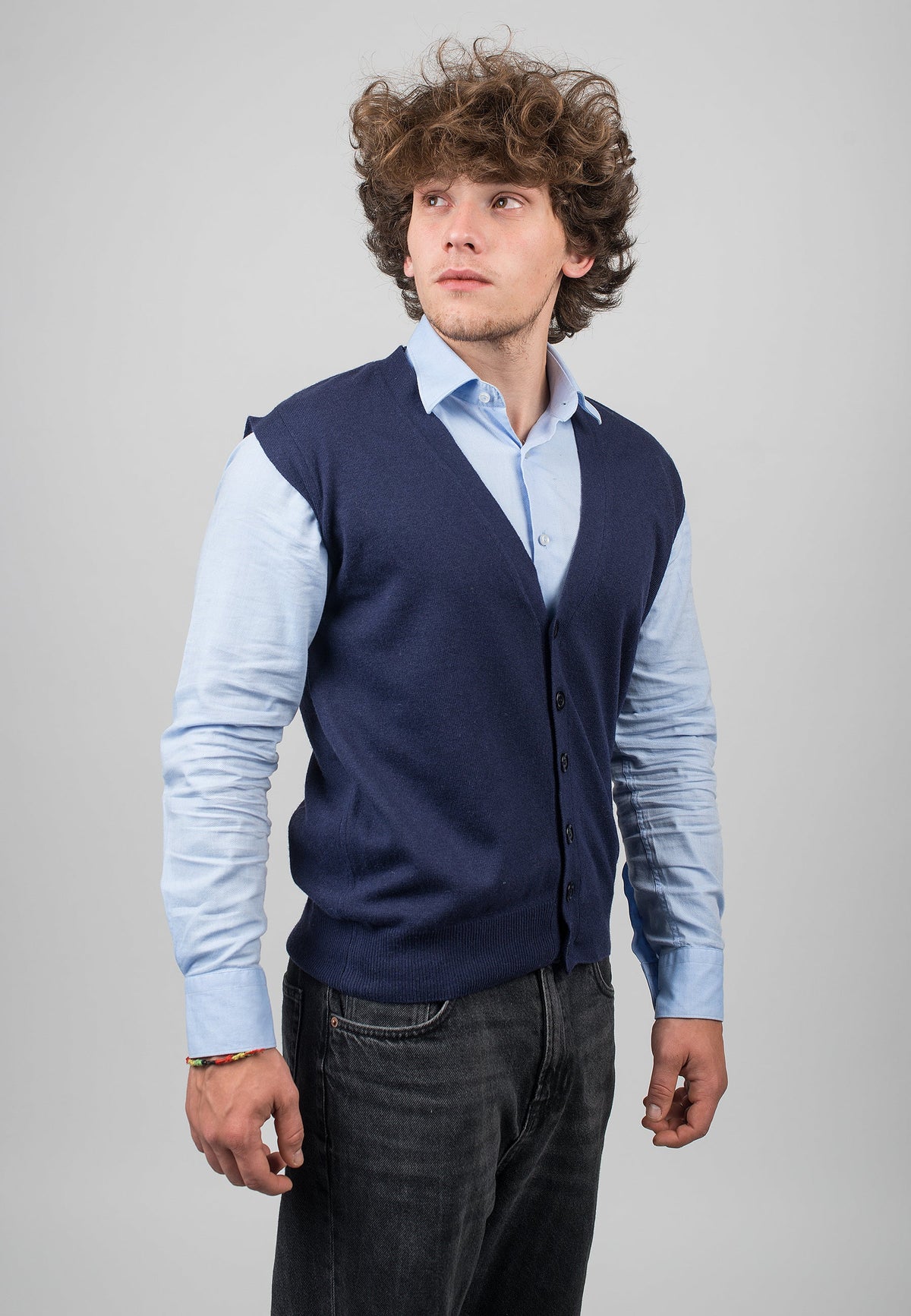 Blue Men's Cashmere Blend Sweater Vest, view 2
