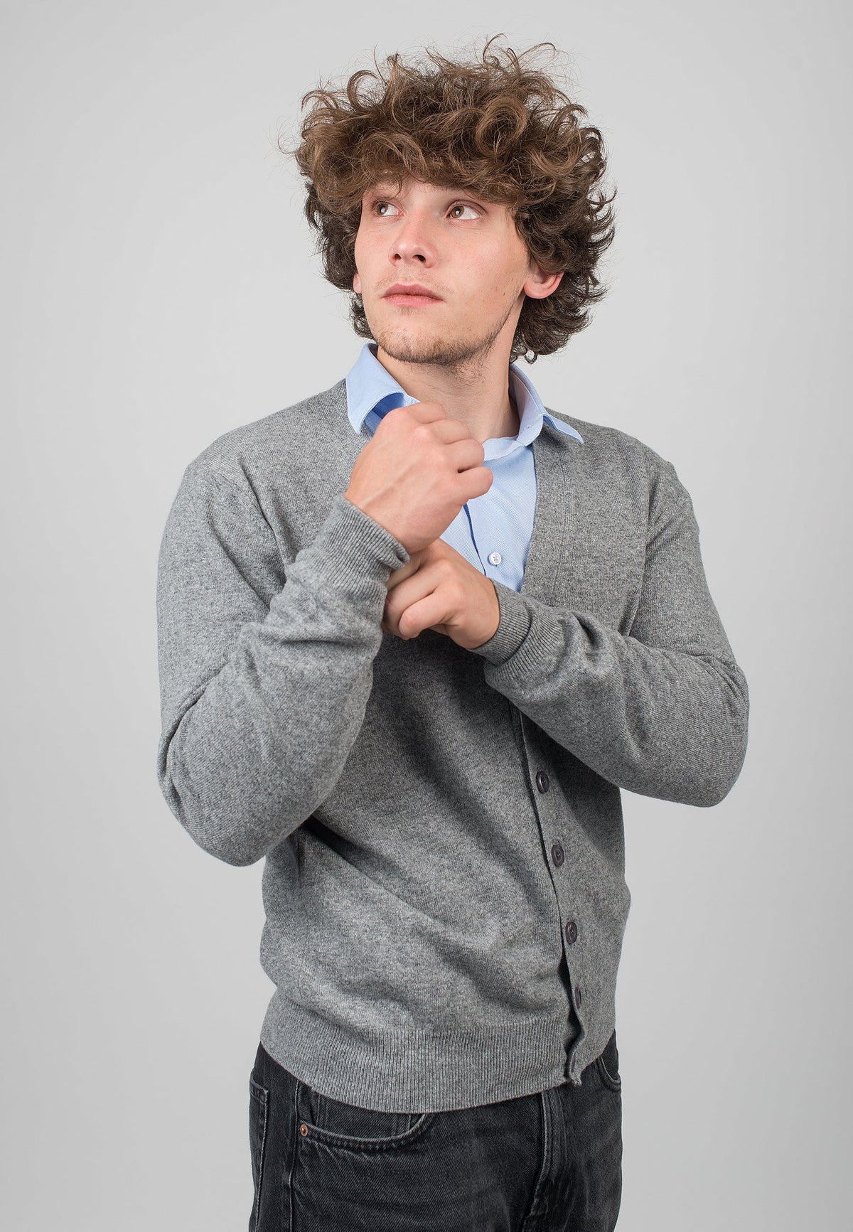 Gray Men's Cashmere Blend Cardigan, view 3