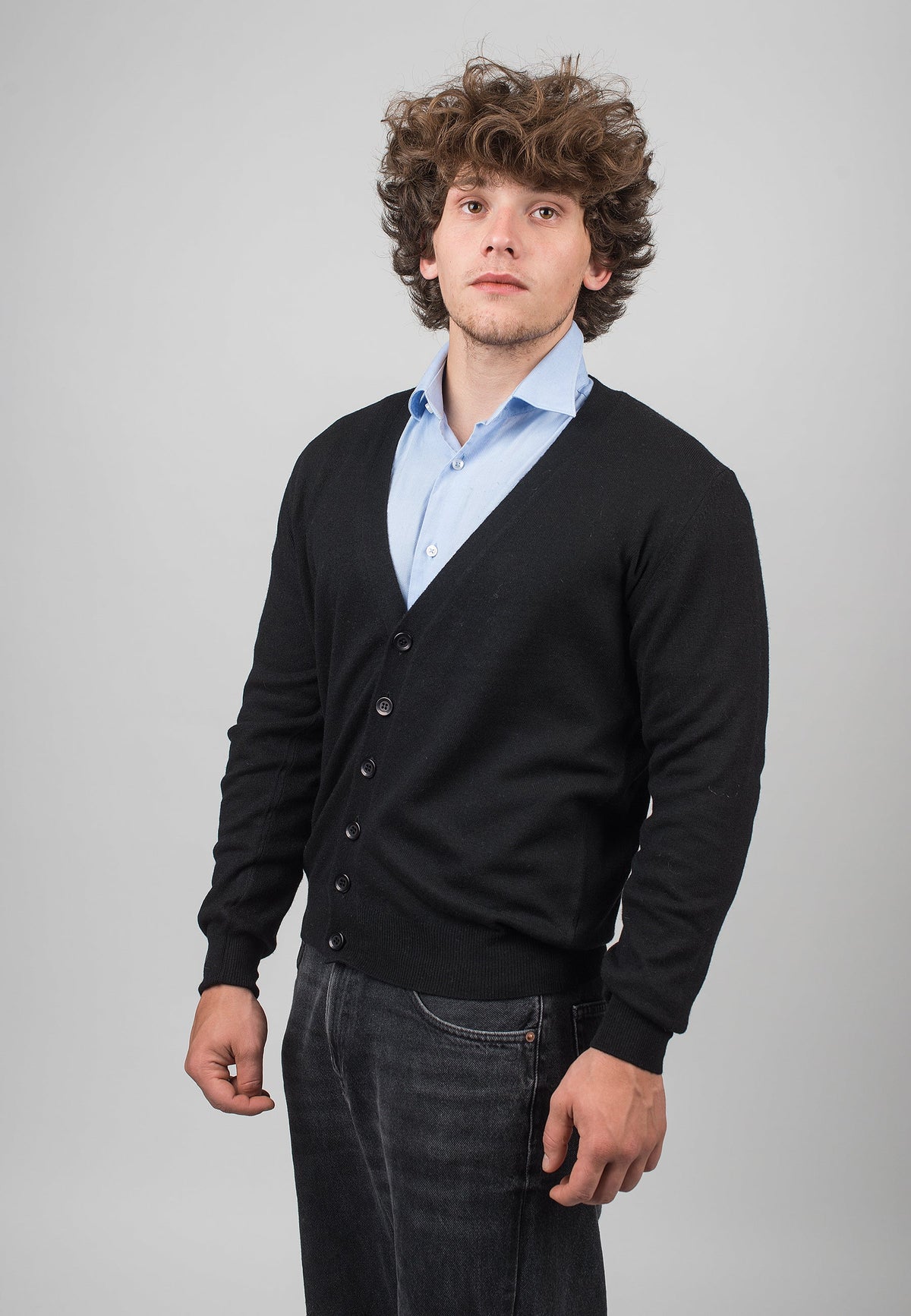 Black Men's Cashmere Blend Cardigan, view 2