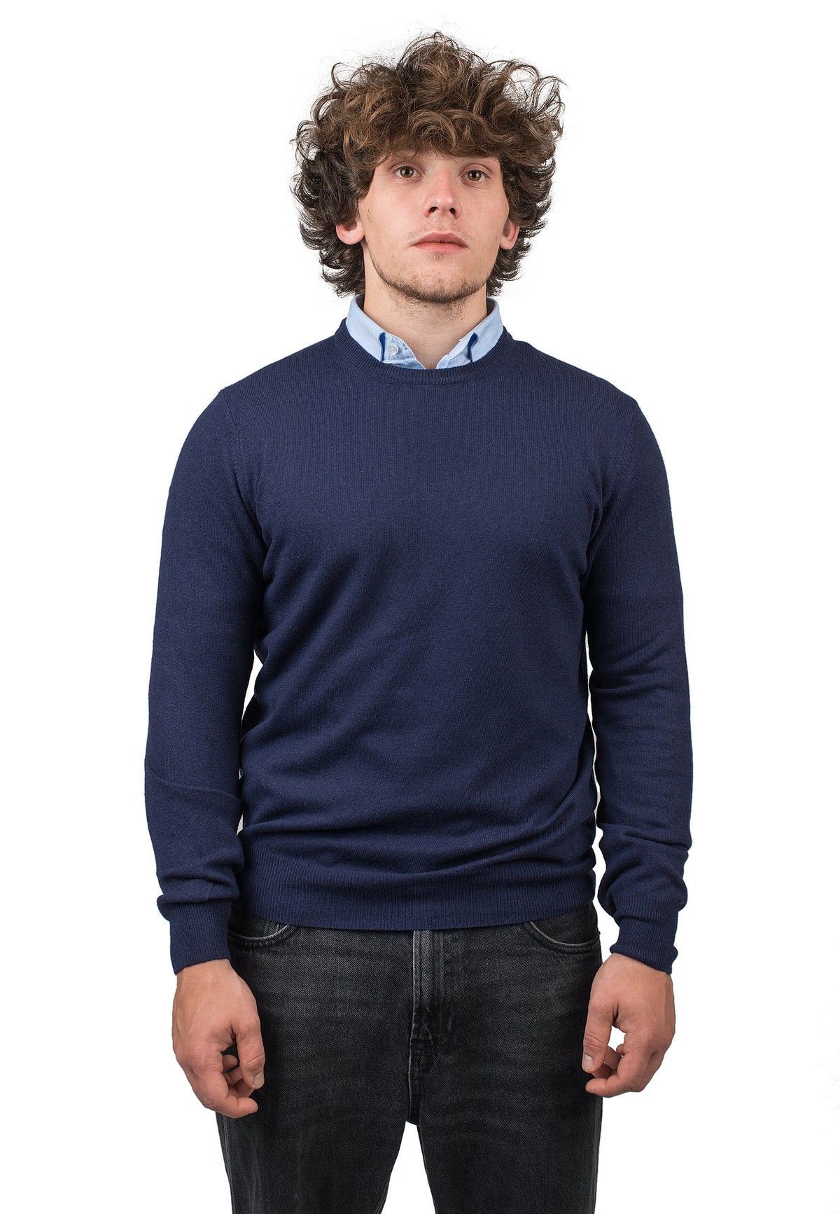 Blue Men's Cashmere Blend Crewneck