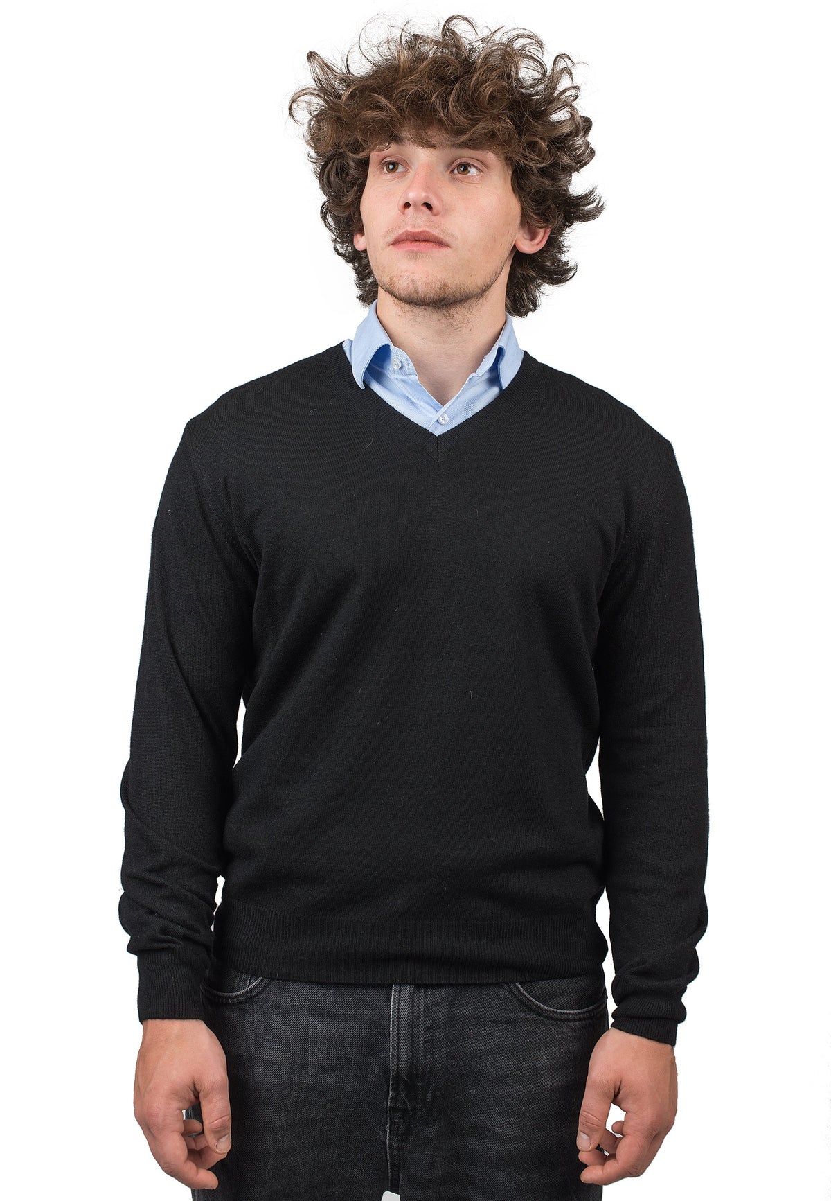 Black Men's Cashmere Blend V-Neck