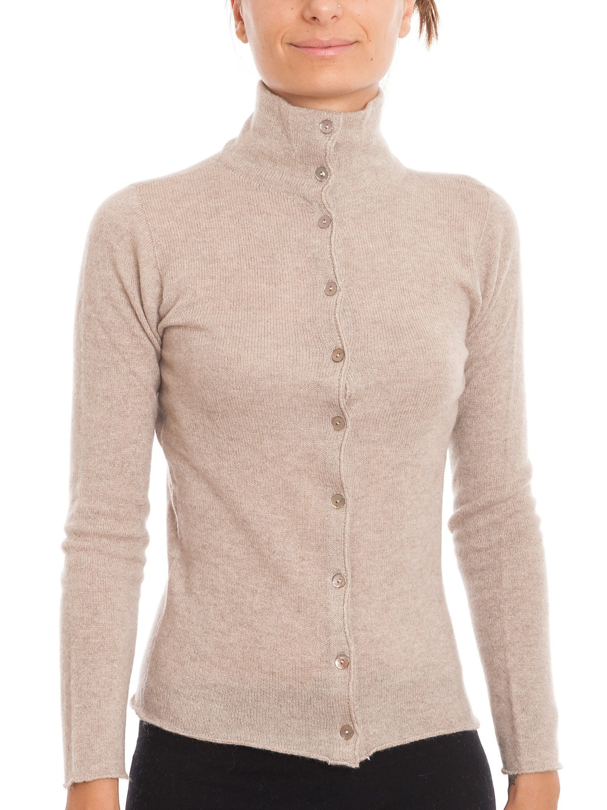 Beige Women's 100% Cashmere Mock Neck Bomber