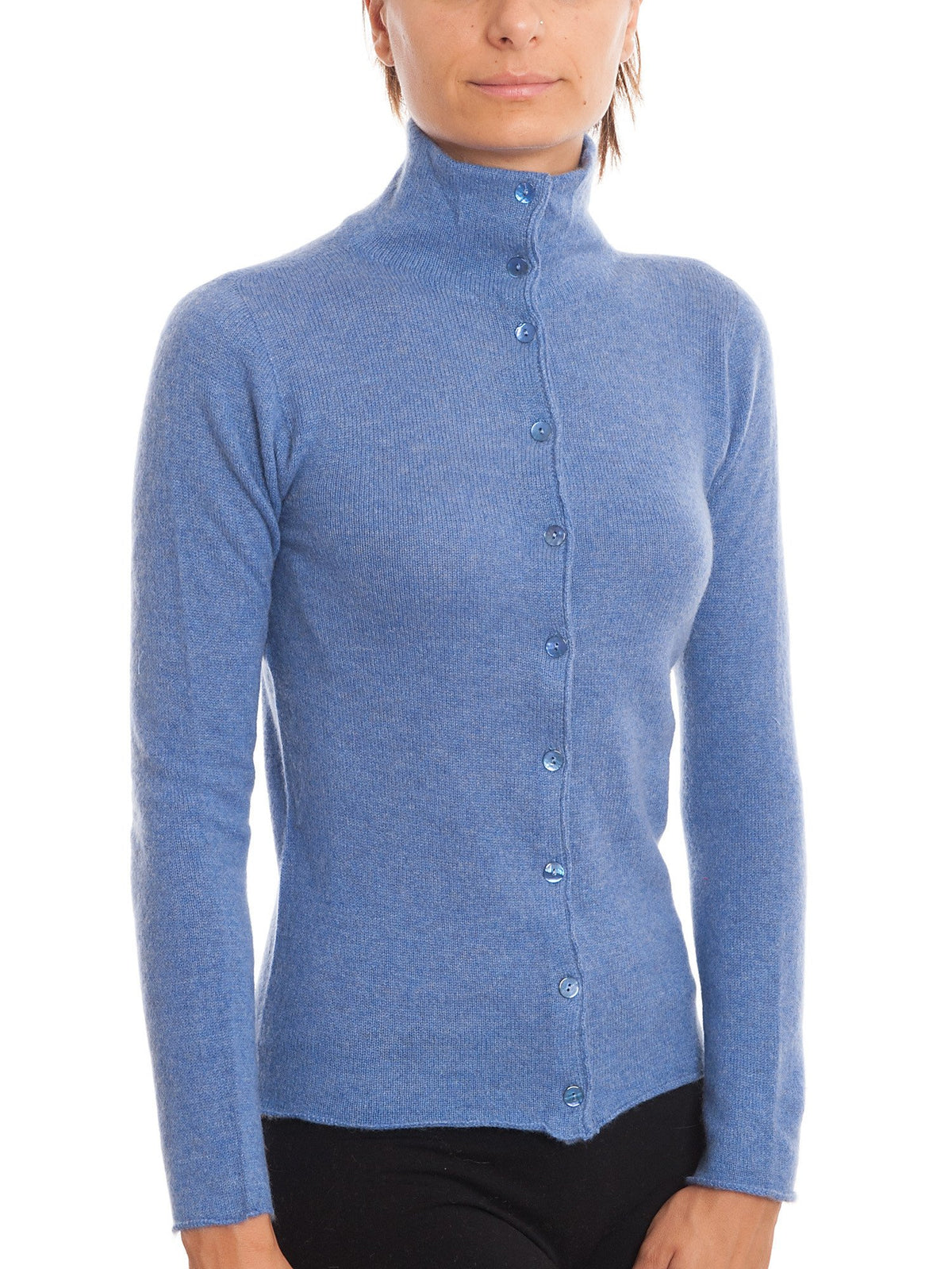 Light Blue Women's 100% Cashmere Mock Neck Bomber