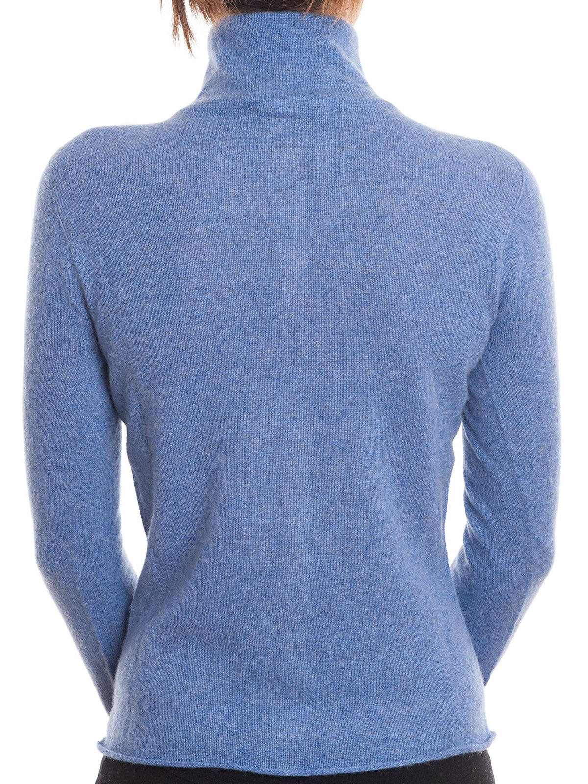 Light Blue Women's 100% Cashmere Mock Neck Bomber, view 3
