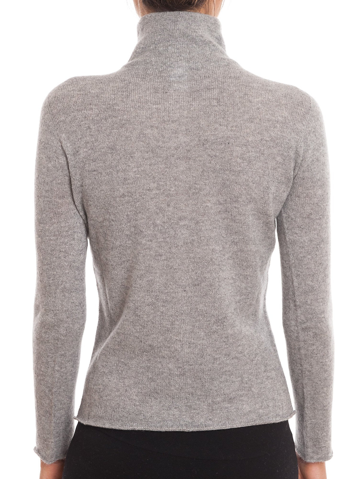 Gray Women's 100% Cashmere Mock Neck Bomber, view 3