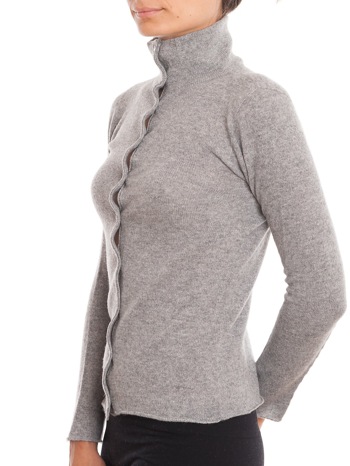 Gray Women's 100% Cashmere Mock Neck Bomber, view 2