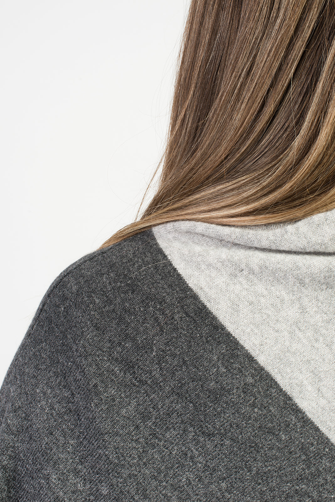 Charcoal-Gray Two-Tone 100% Cashmere Poncho, view 4