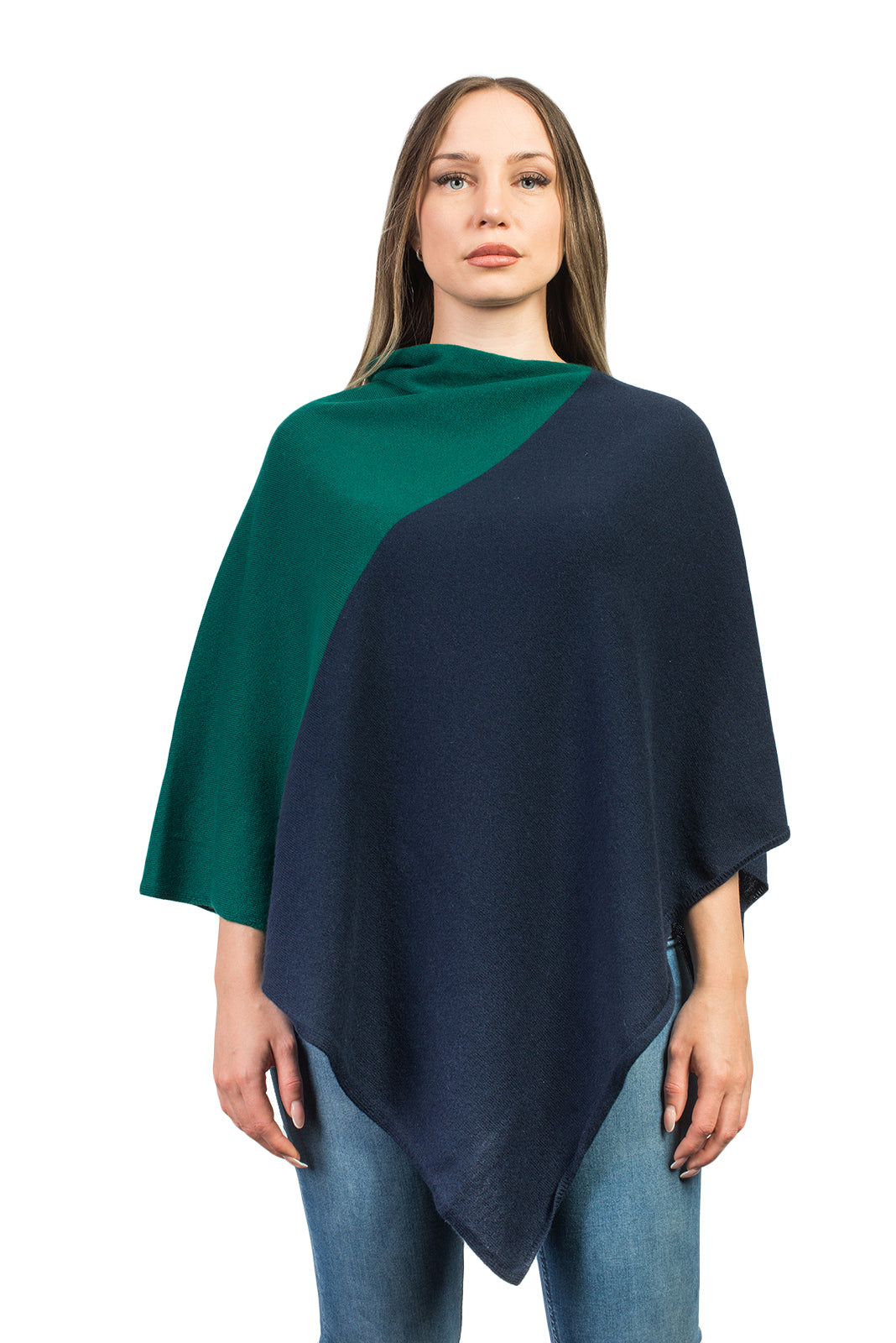 Blue-Green Two-Tone 100% Cashmere Poncho