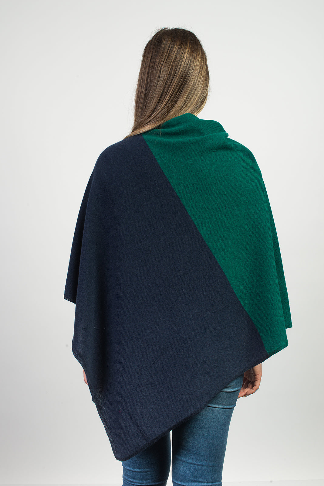 Blue-Green Two-Tone 100% Cashmere Poncho, view 3