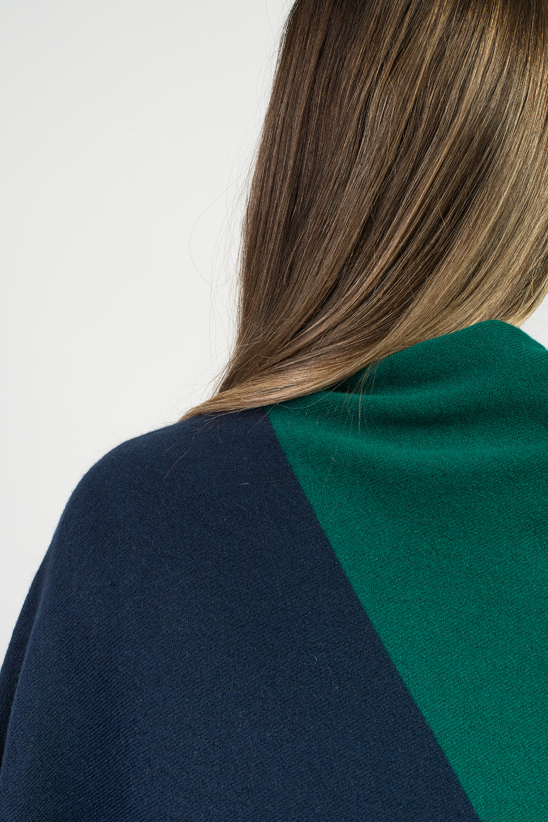 Blue-Green Two-Tone 100% Cashmere Poncho, view 4