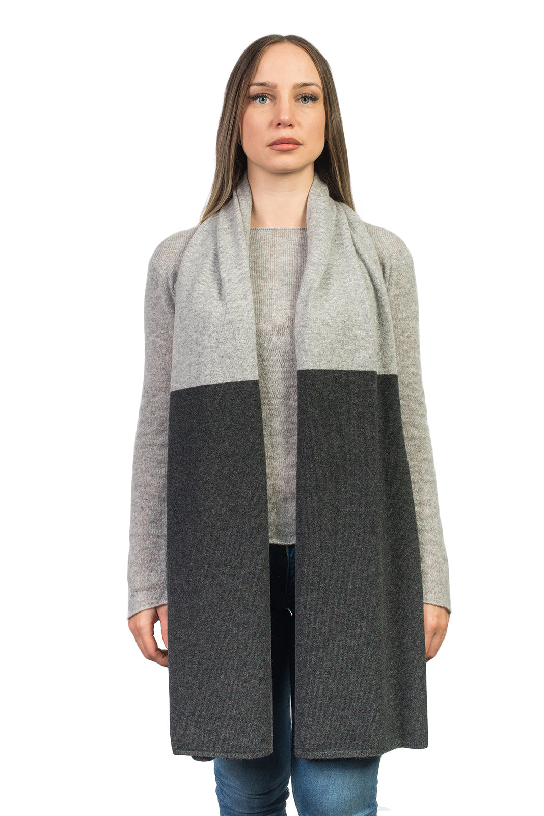Charcoal-Gray Women's Two-Tone 100% Cashmere Wrap