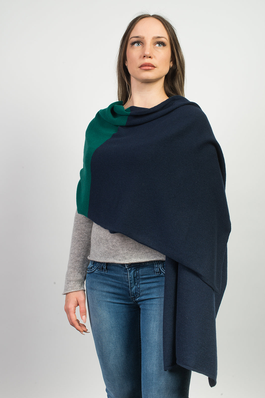 Blue-Green Women's Two-Tone 100% Cashmere Wrap, view 2