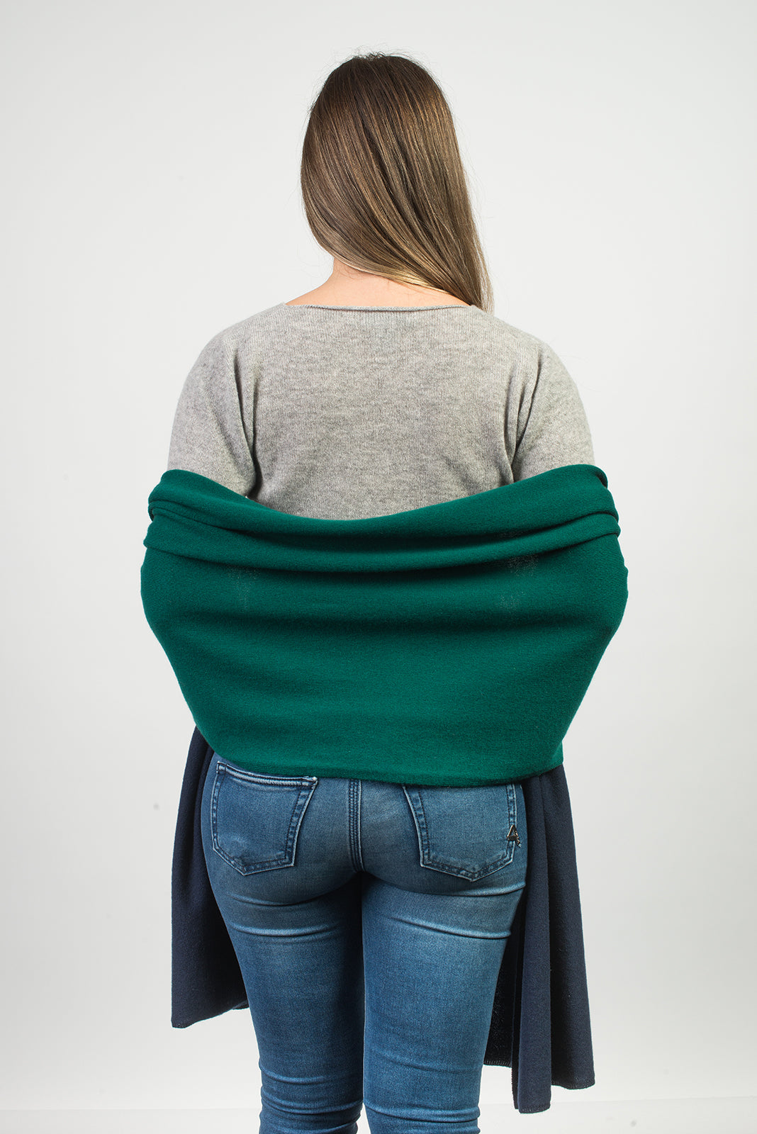 Blue-Green Women's Two-Tone 100% Cashmere Wrap, view 3