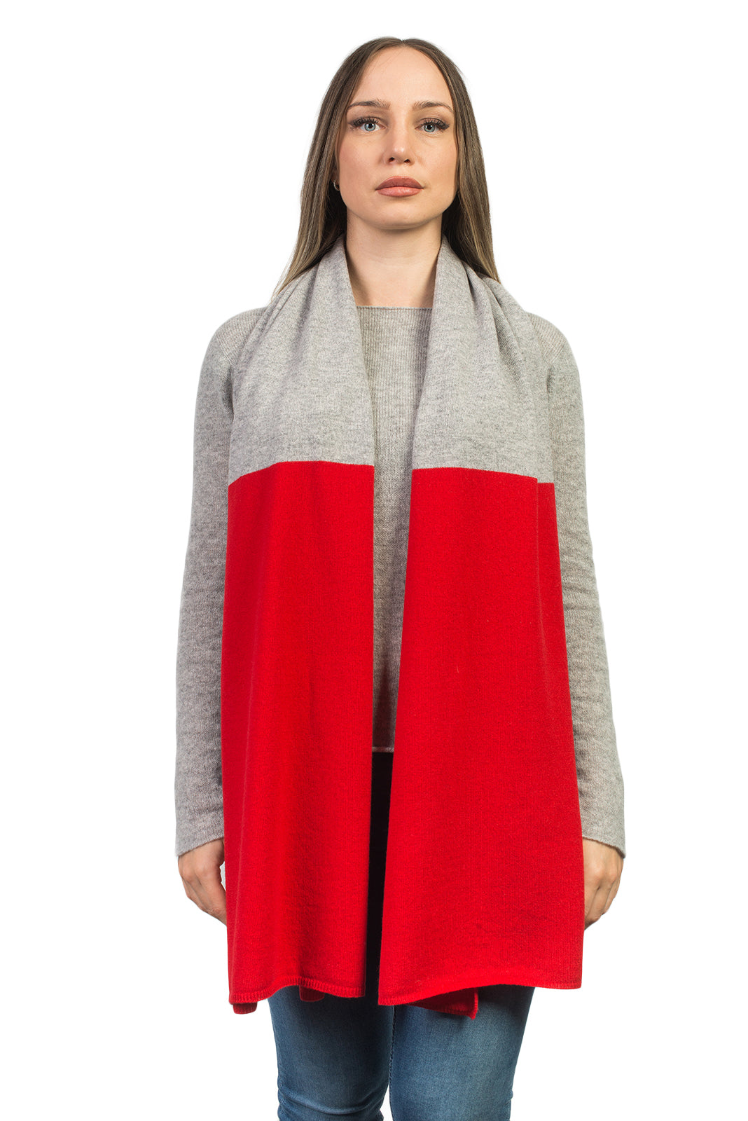 Red-Gray Women's Two-Tone 100% Cashmere Wrap