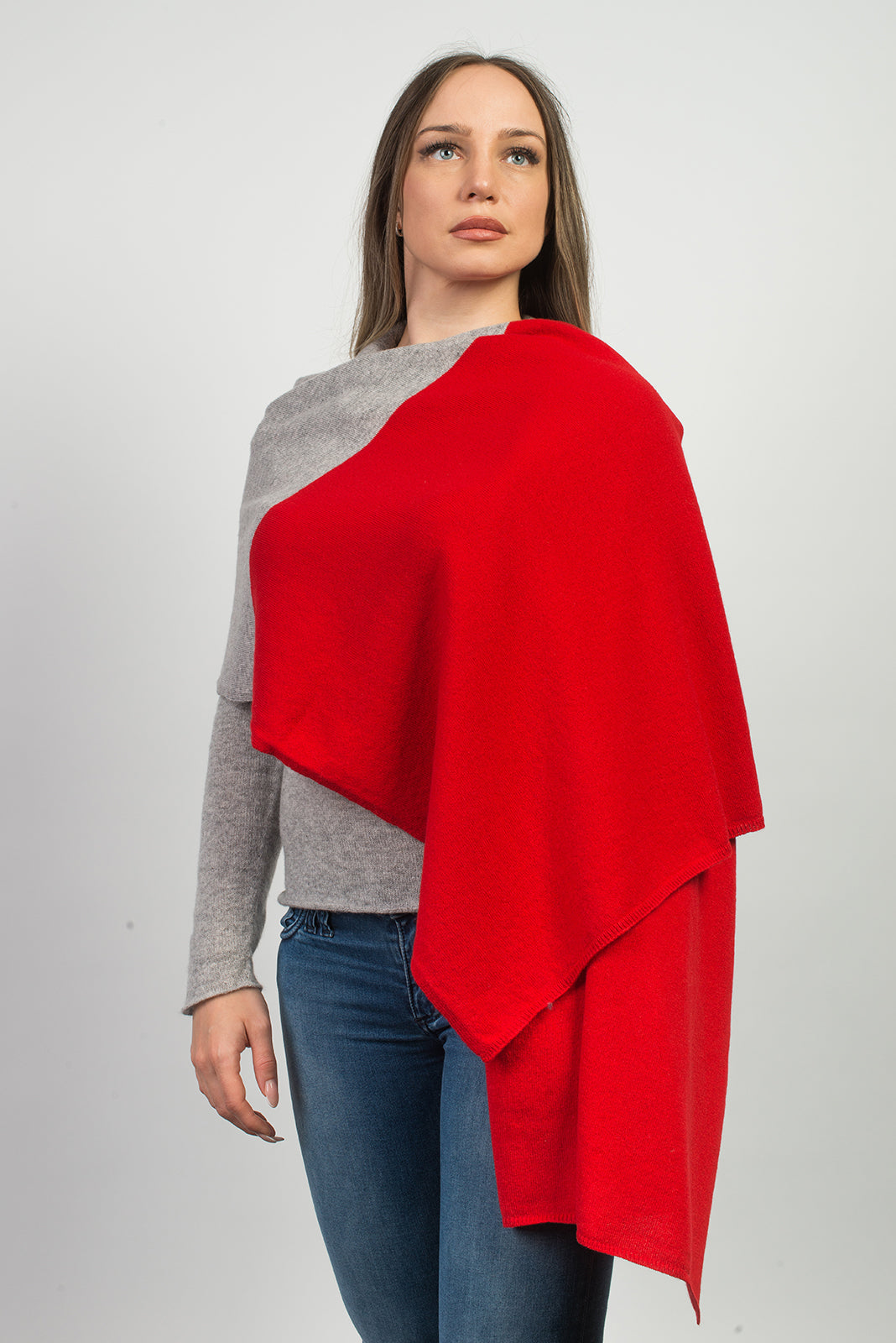 Red-Gray Women's Two-Tone 100% Cashmere Wrap, view 2