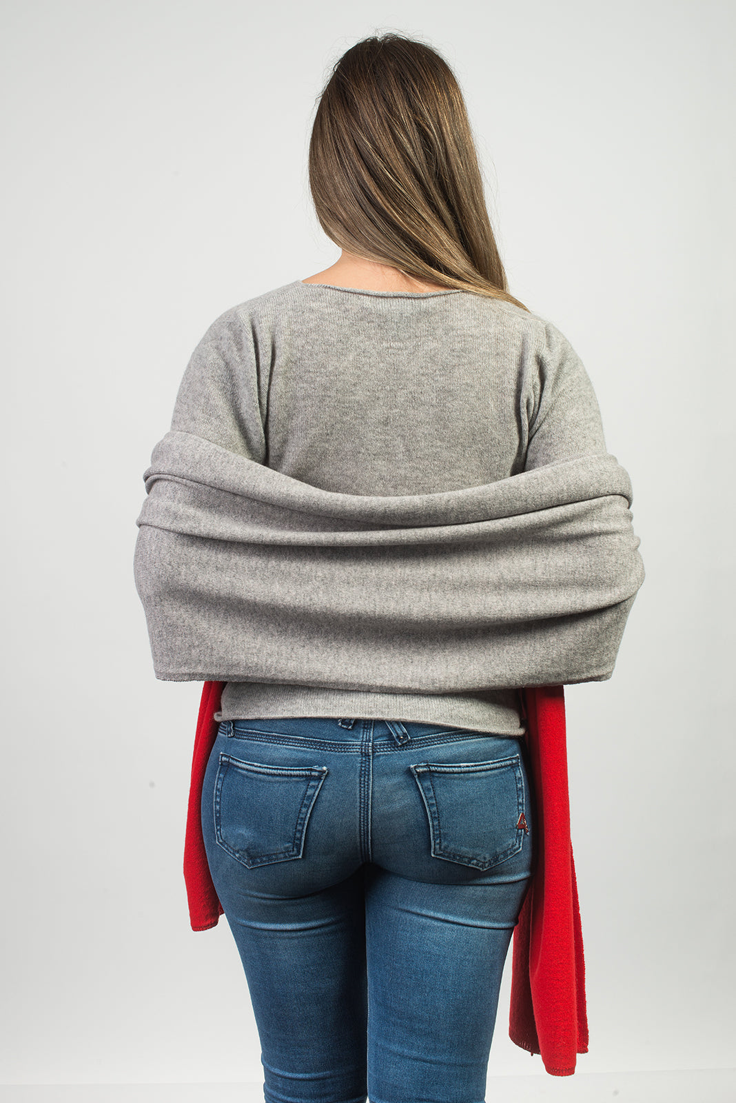 Red-Gray Women's Two-Tone 100% Cashmere Wrap, view 3