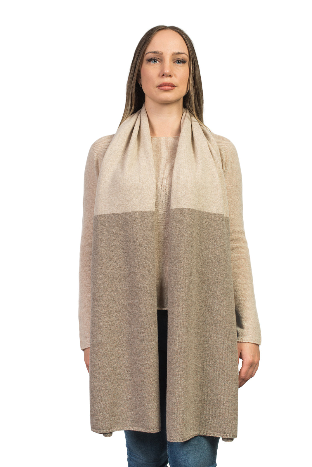 Mink-Beige Women's Two-Tone 100% Cashmere Wrap