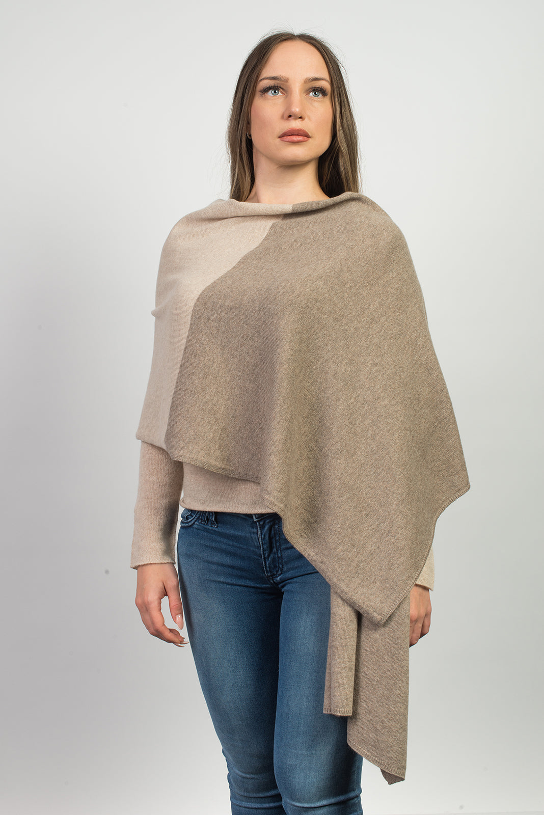 Mink-Beige Women's Two-Tone 100% Cashmere Wrap, view 2