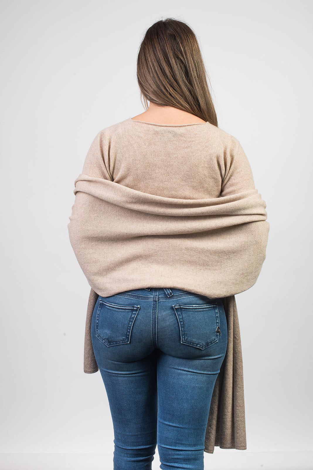 Mink-Beige Women's Two-Tone 100% Cashmere Wrap, view 3