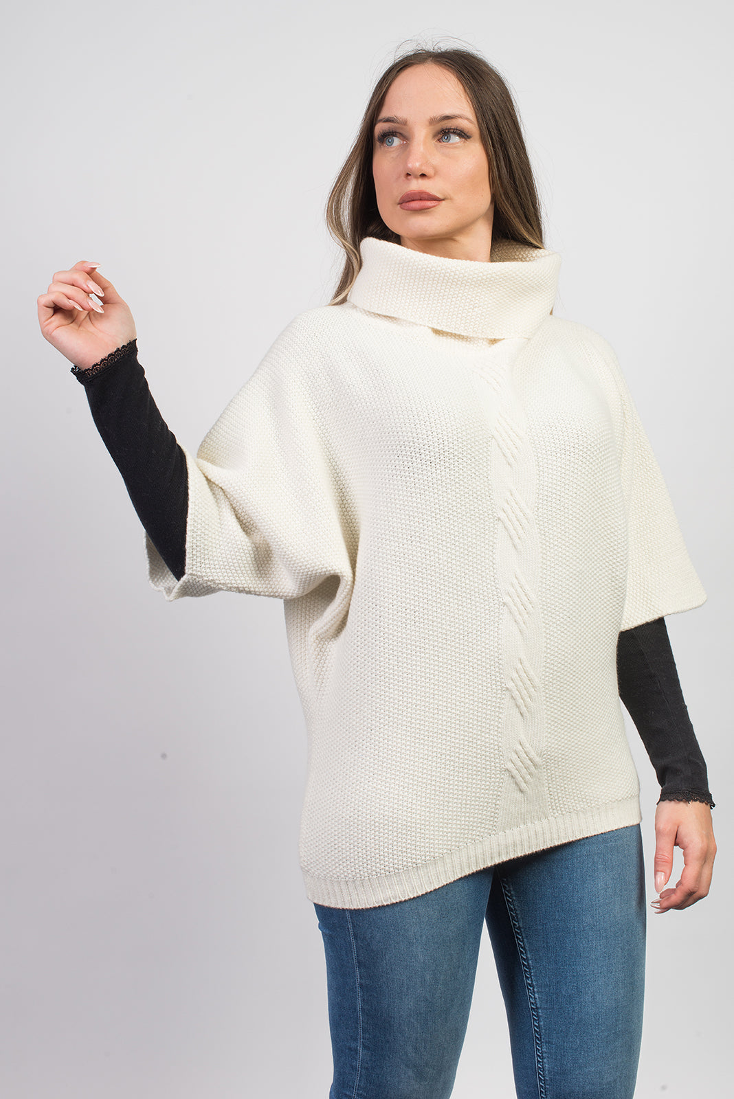 Cream Women's Cable-Knit Cashmere Blend Sweater, view 2