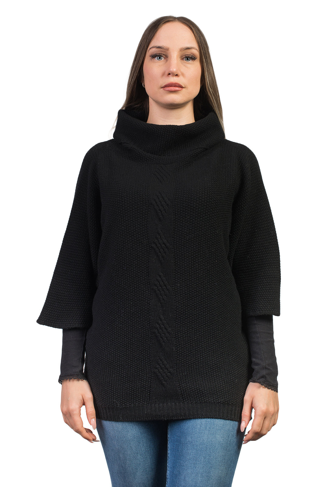 Black Women's Cable-Knit Cashmere Blend Sweater