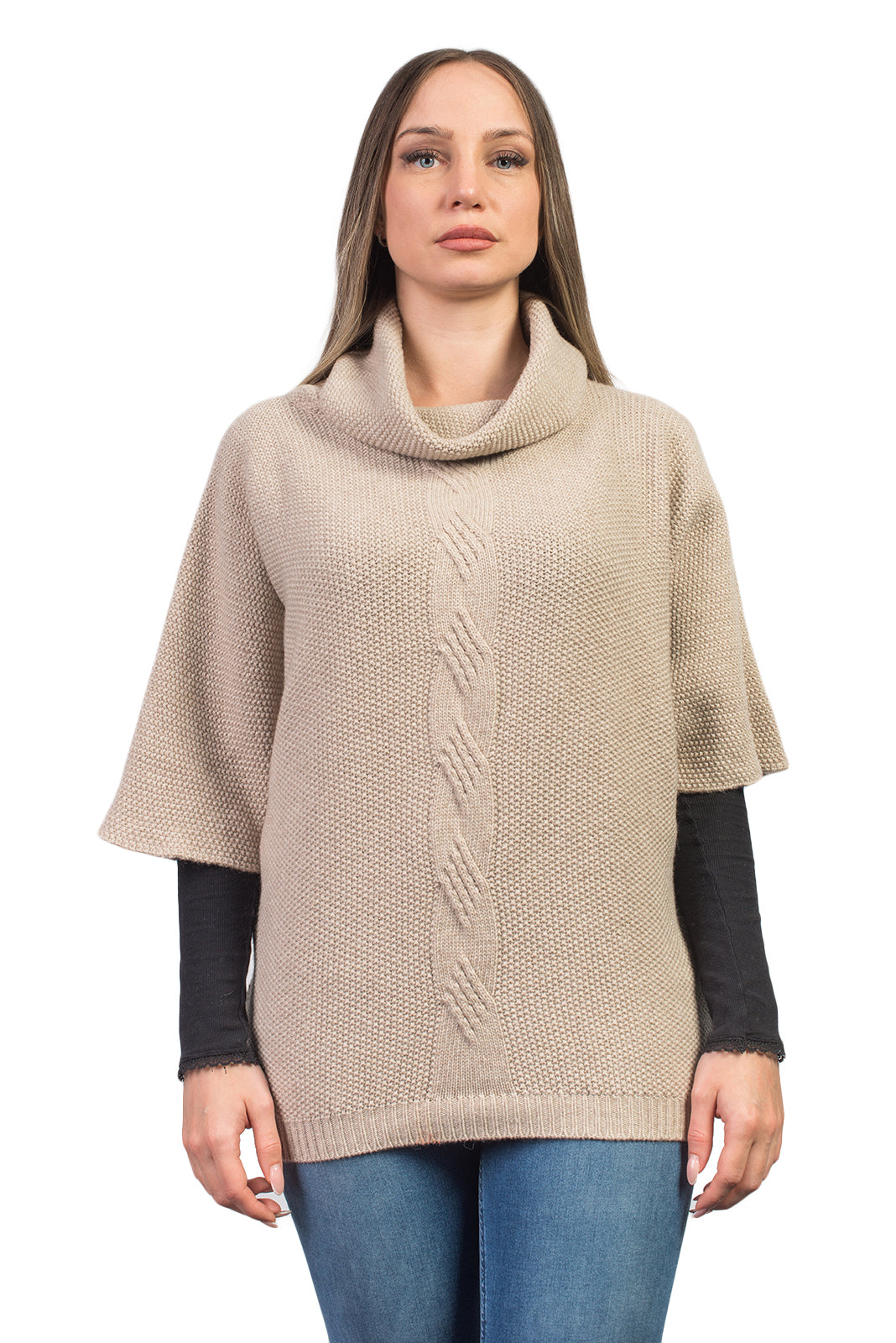 Beige Women's Cable-Knit Cashmere Blend Sweater