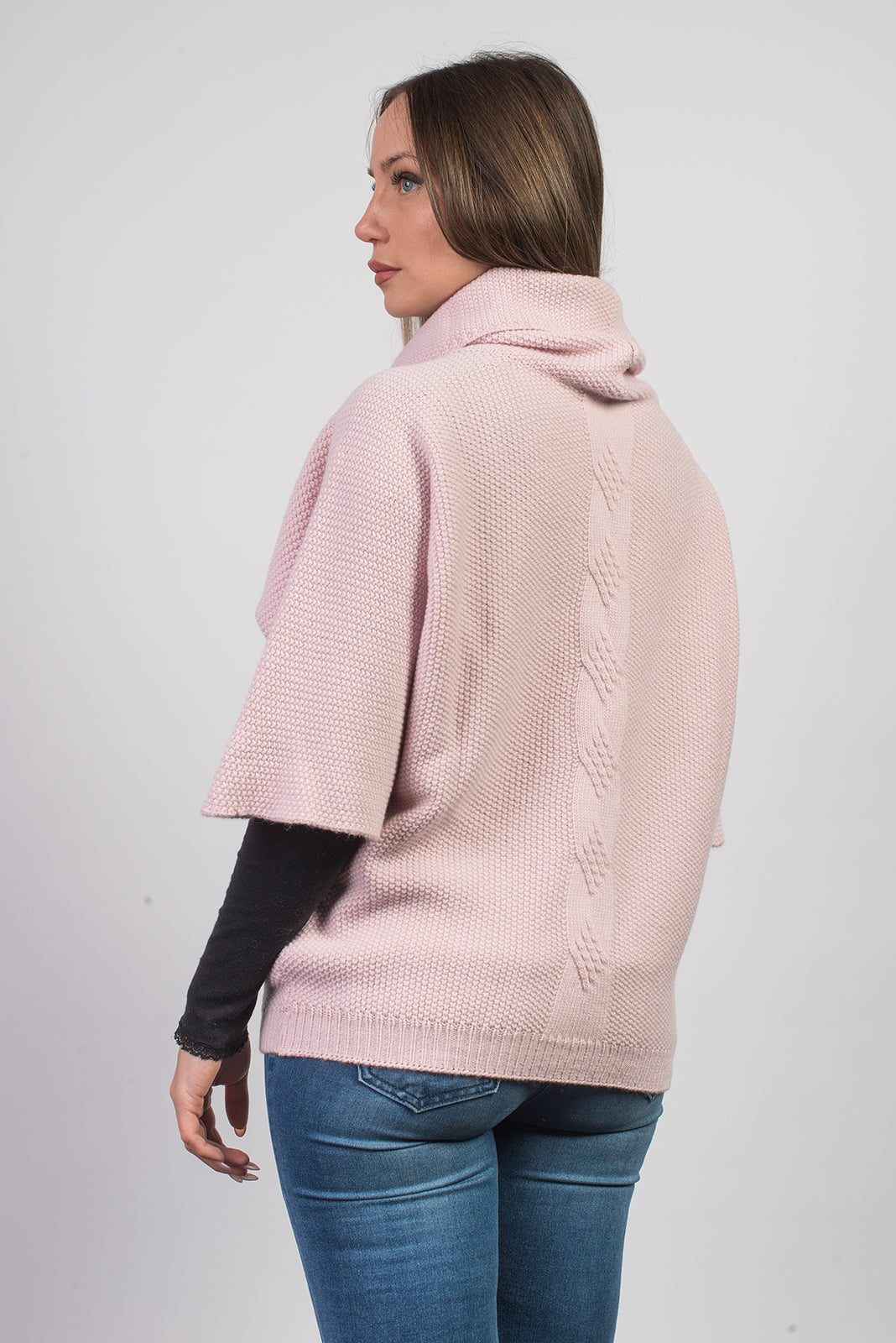 Pink Women's Cable-Knit Cashmere Blend Sweater, view 3