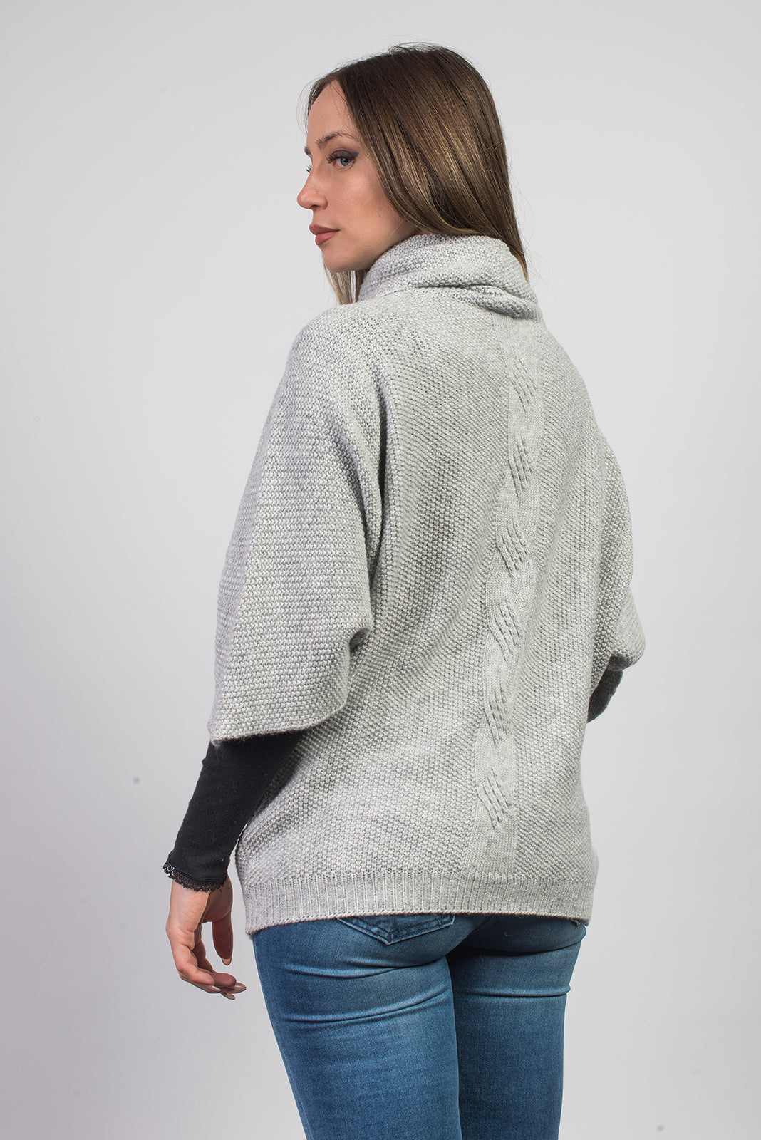 Gray Women's Cable-Knit Cashmere Blend Sweater, view 3