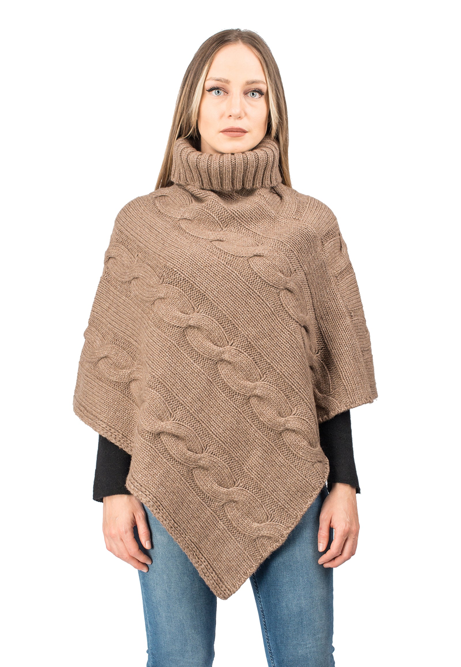 Turtleneck poncho with braids - Main Image