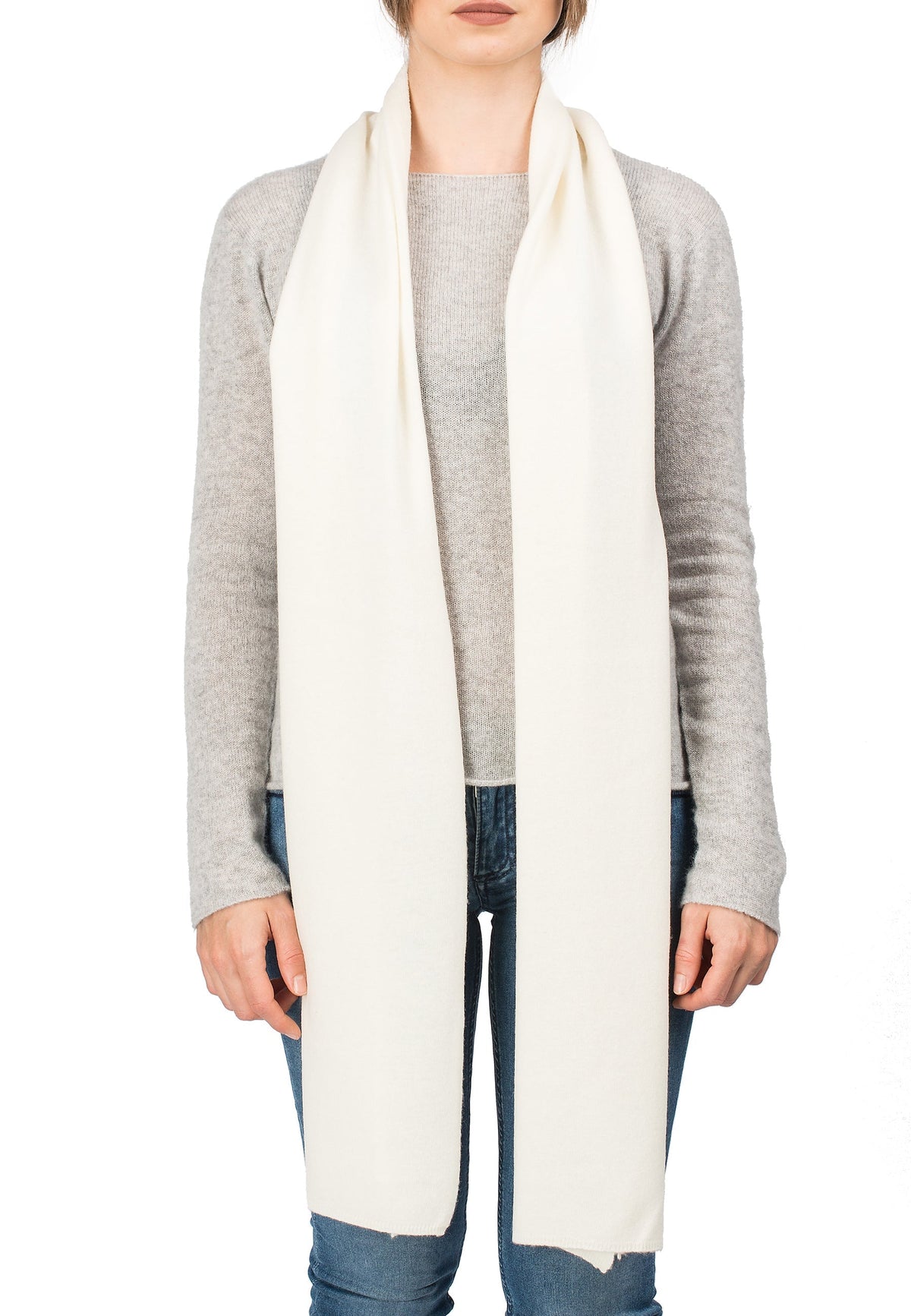 Cream Unisex Cashmere Blend Scarf, view 2